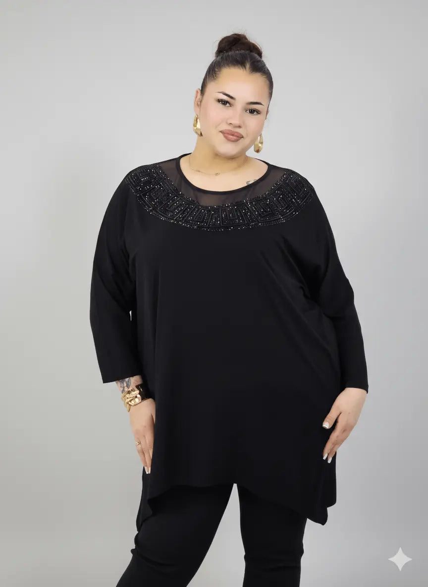 Tunika plus size – elegancka tunika z tiulową wstawką i zdobieniem, Stylowa XL Stylowa XL