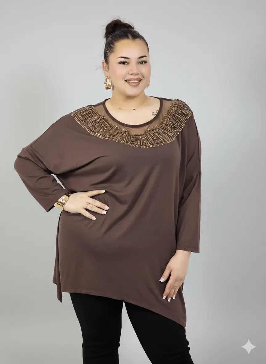 Tunika plus size – elegancka tunika z tiulową wstawką i zdobieniem, Stylowa XL Stylowa XL