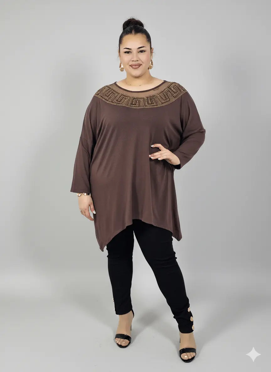 Tunika plus size – elegancka tunika z tiulową wstawką i zdobieniem, Stylowa XL Stylowa XL