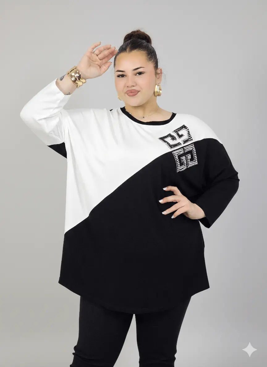 Tunika plus size oversize z ozdobną aplikacją Stylowa XL