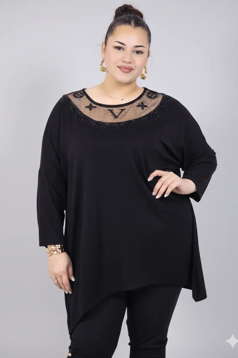 Tunika plus size z ozdobnym dekoltem – elegancka tunika XXL dla kobiet Stylowa XL