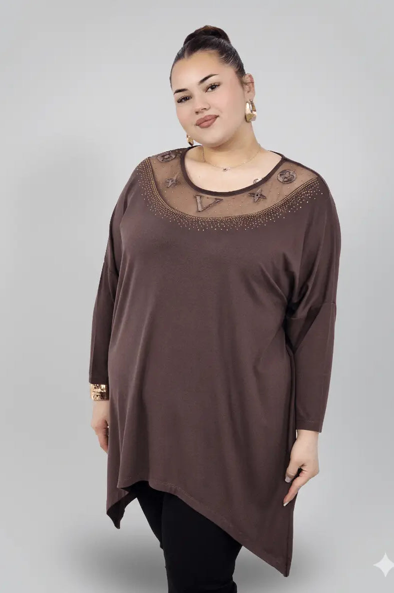 Tunika plus size z ozdobnym dekoltem – elegancka tunika XXL dla kobiet Stylowa XL