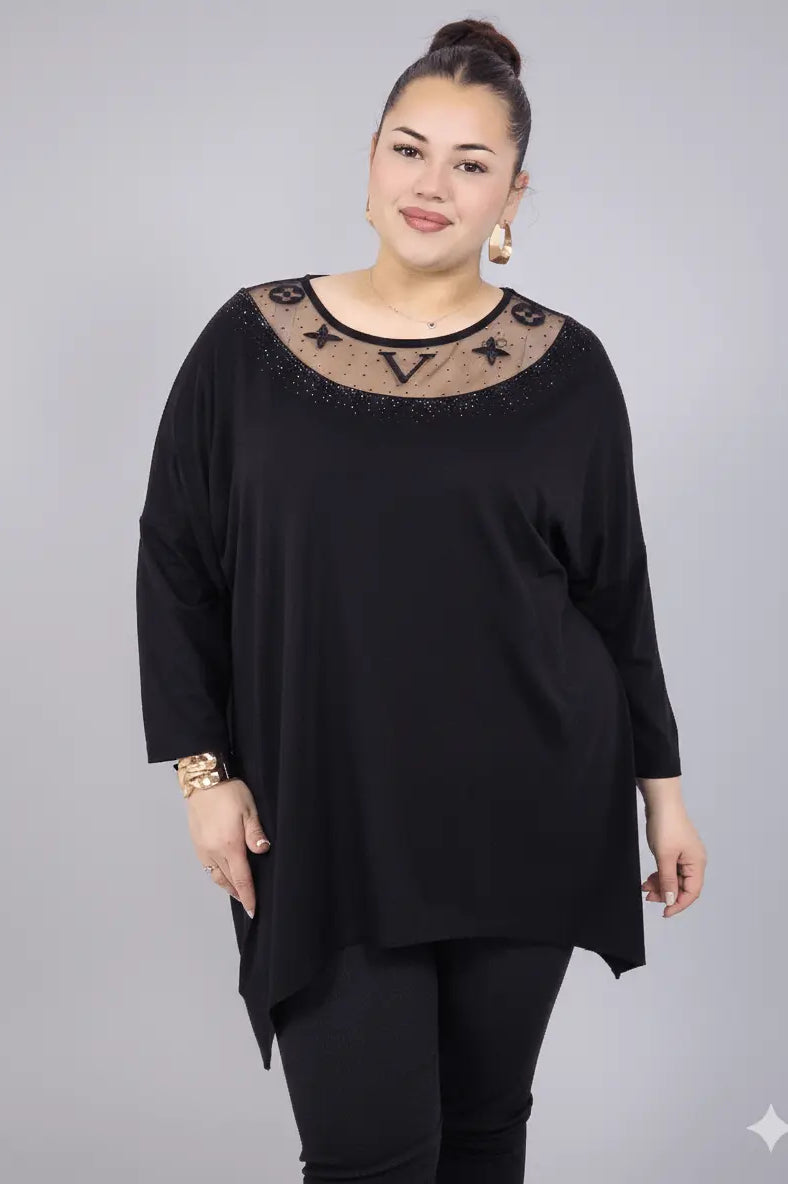 Tunika plus size z ozdobnym dekoltem – elegancka tunika XXL dla kobiet Stylowa XL