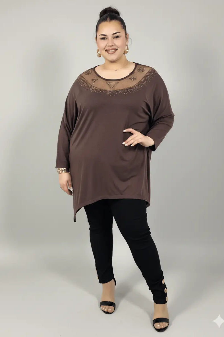 Tunika plus size z ozdobnym dekoltem – elegancka tunika XXL dla kobiet Stylowa XL