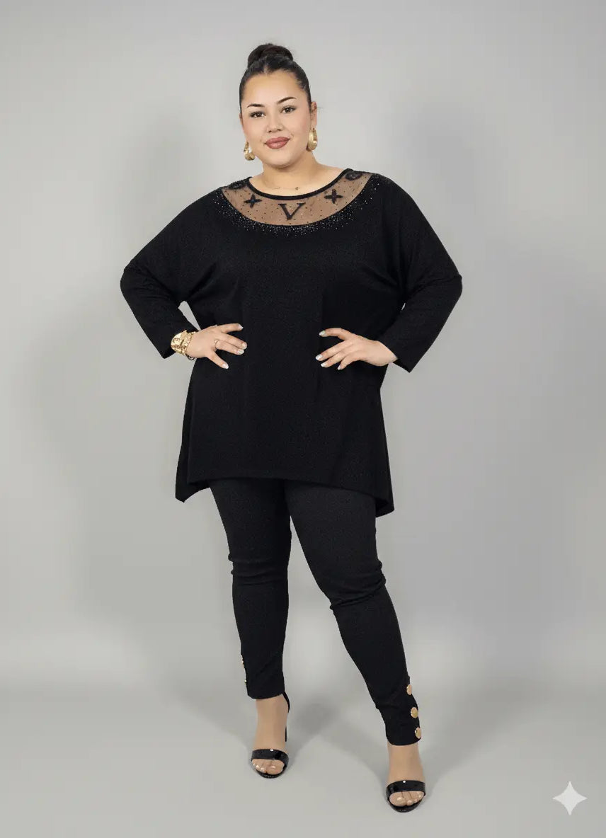 Tunika plus size z ozdobnym dekoltem – elegancka tunika XXL dla kobiet Stylowa XL