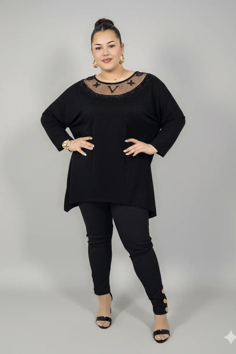Tunika plus size z ozdobnym dekoltem – elegancka tunika XXL dla kobiet Stylowa XL