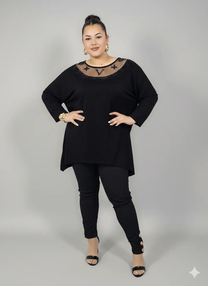 Tunika plus size z ozdobnym dekoltem – elegancka tunika XXL dla kobiet Stylowa XL