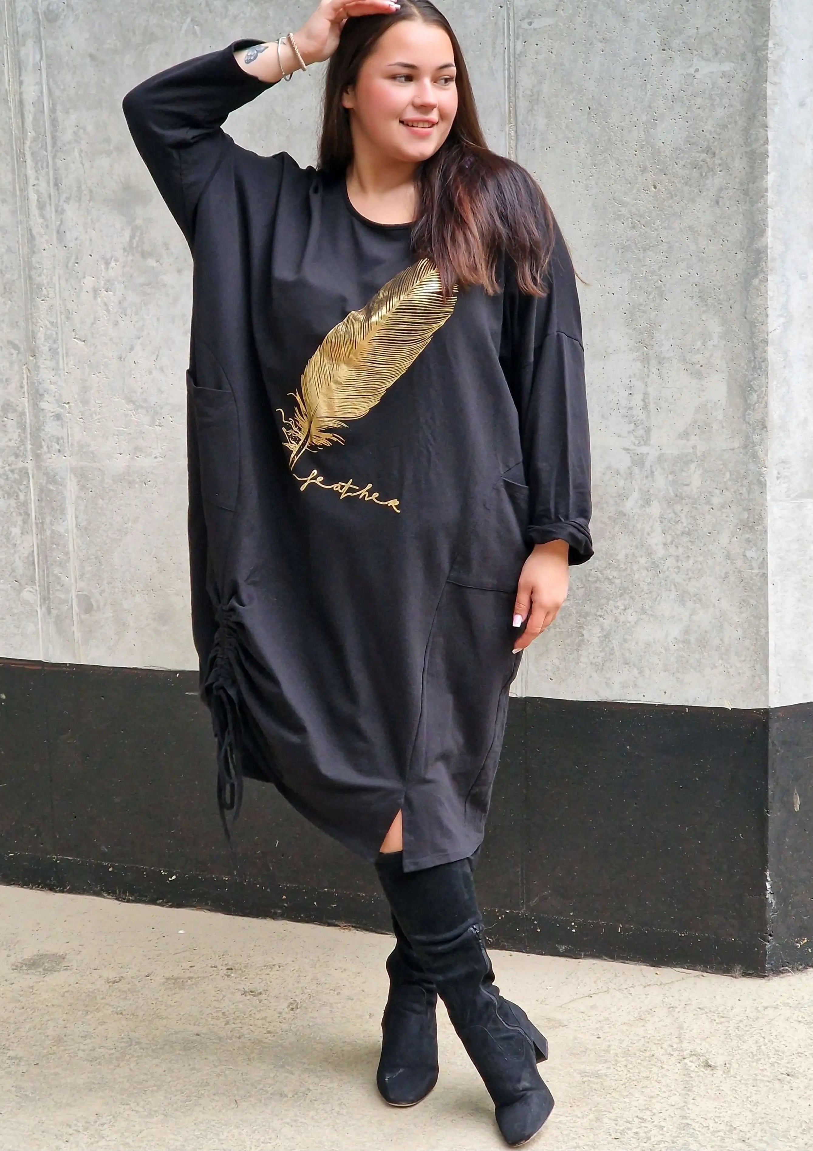 Tunika z nadrukiem złotego pióra Stylowa XL