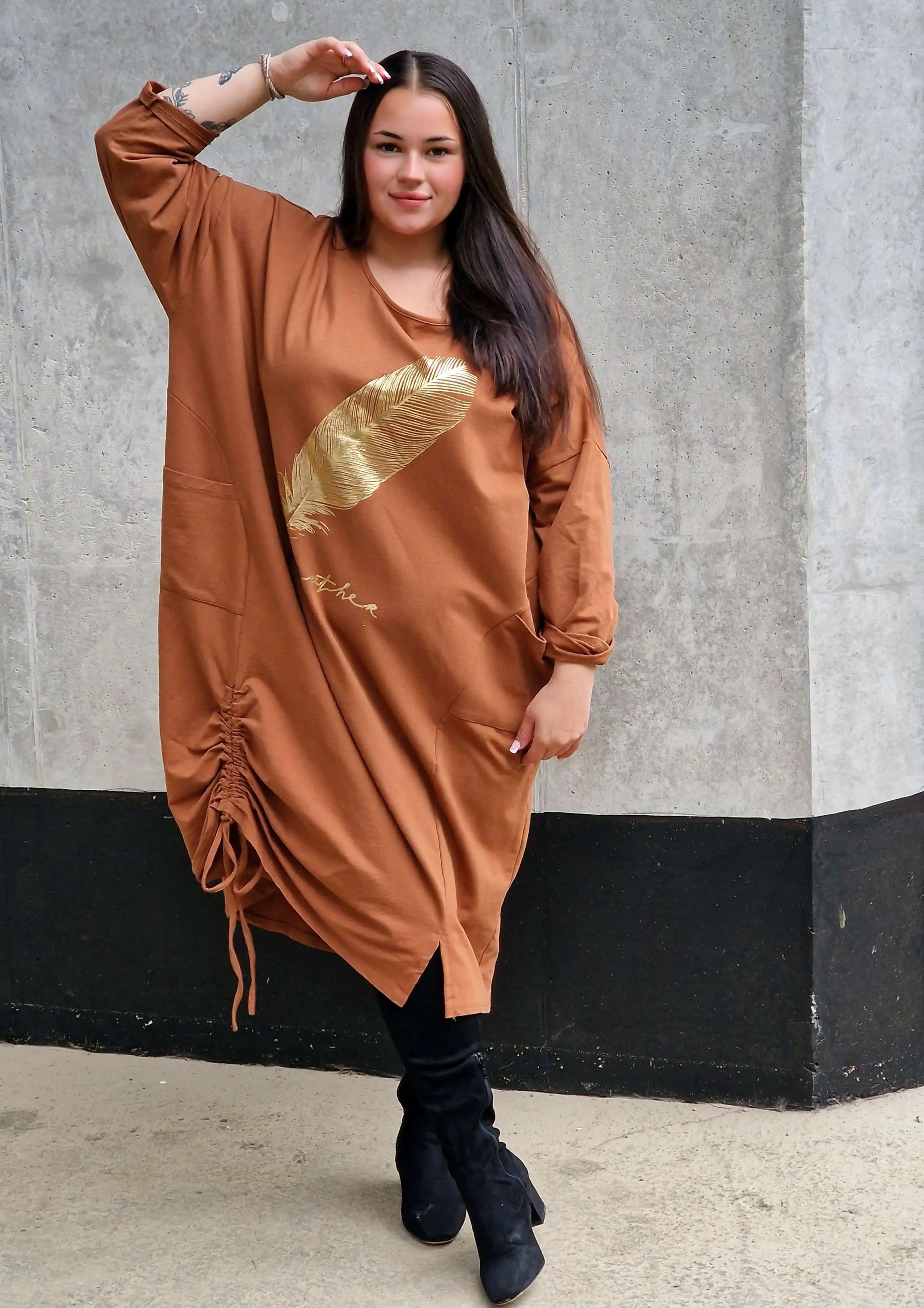 Tunika z nadrukiem złotego pióra Stylowa XL