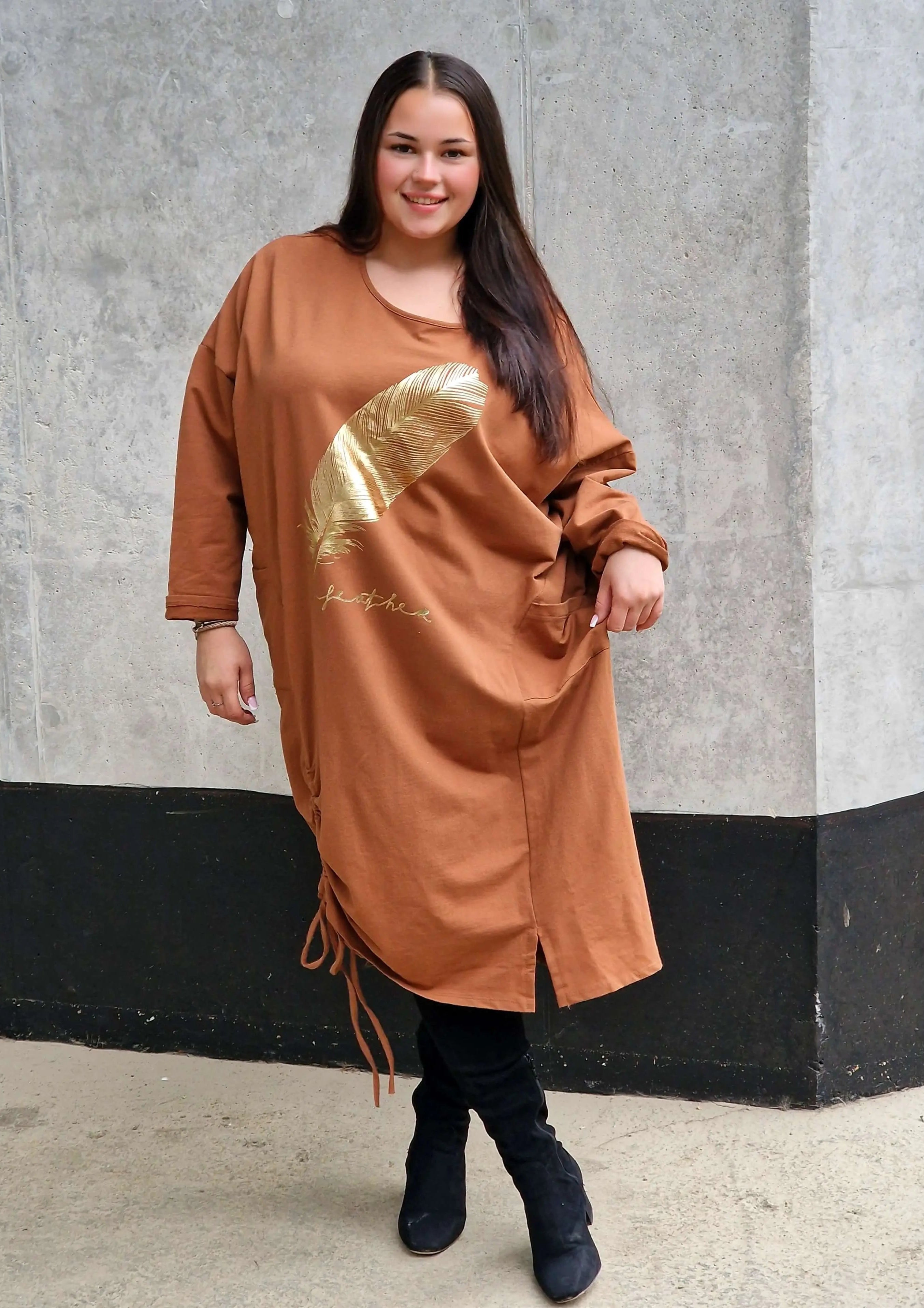 Tunika z nadrukiem złotego pióra Stylowa XL