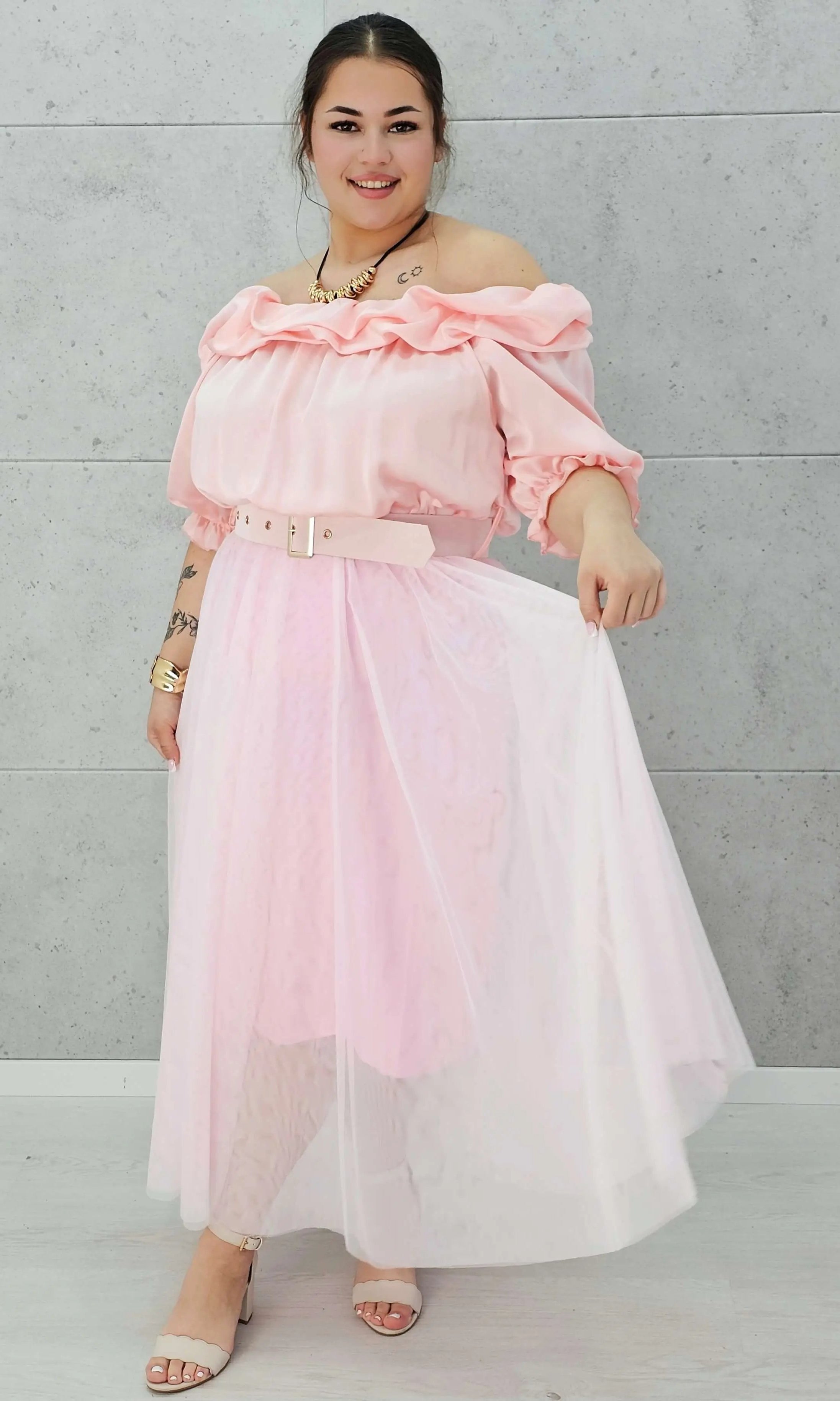 Zmysłowa sukienka hiszpanka z tiulowym dołem Stylowa XL