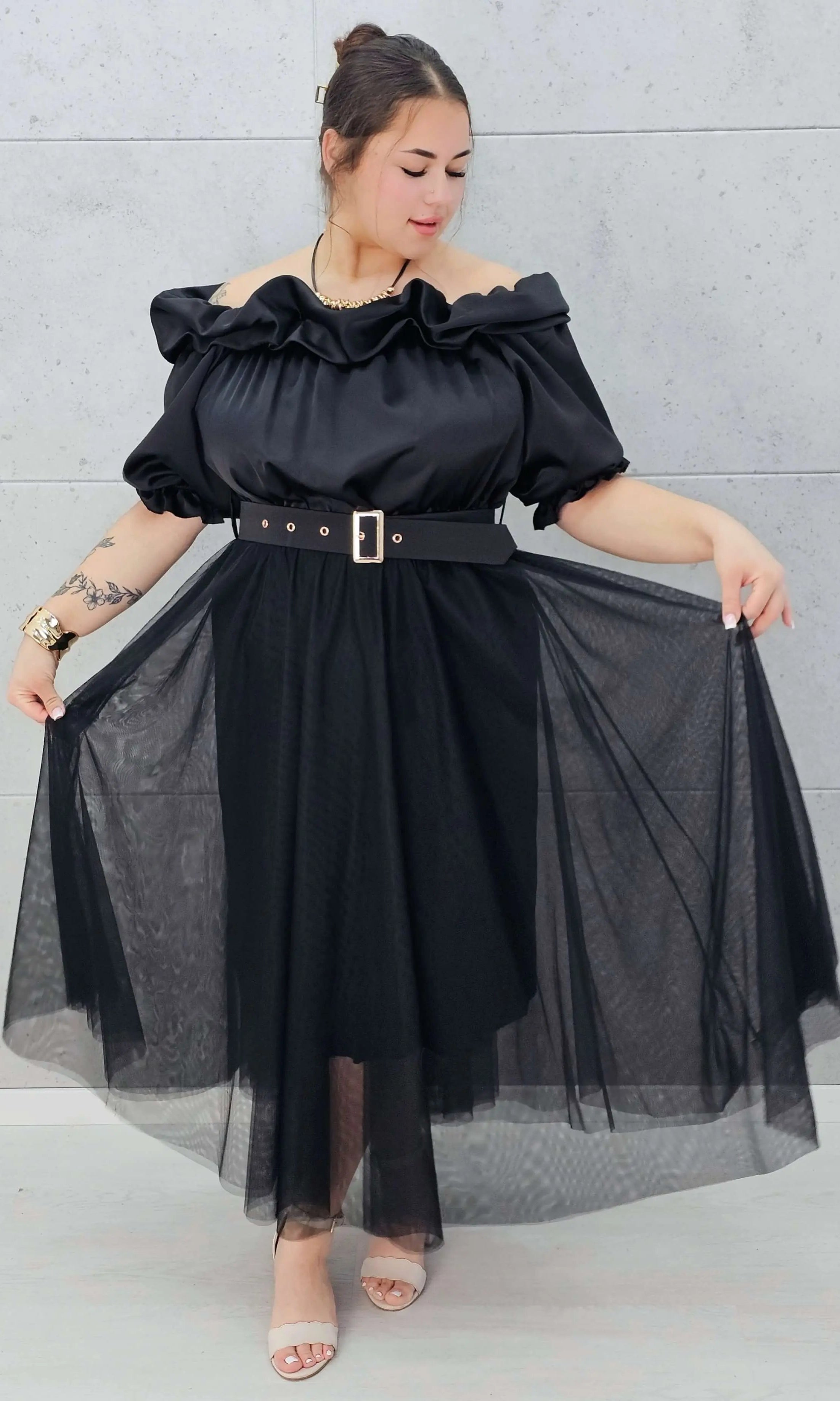 Zmysłowa sukienka hiszpanka z tiulowym dołem Stylowa XL