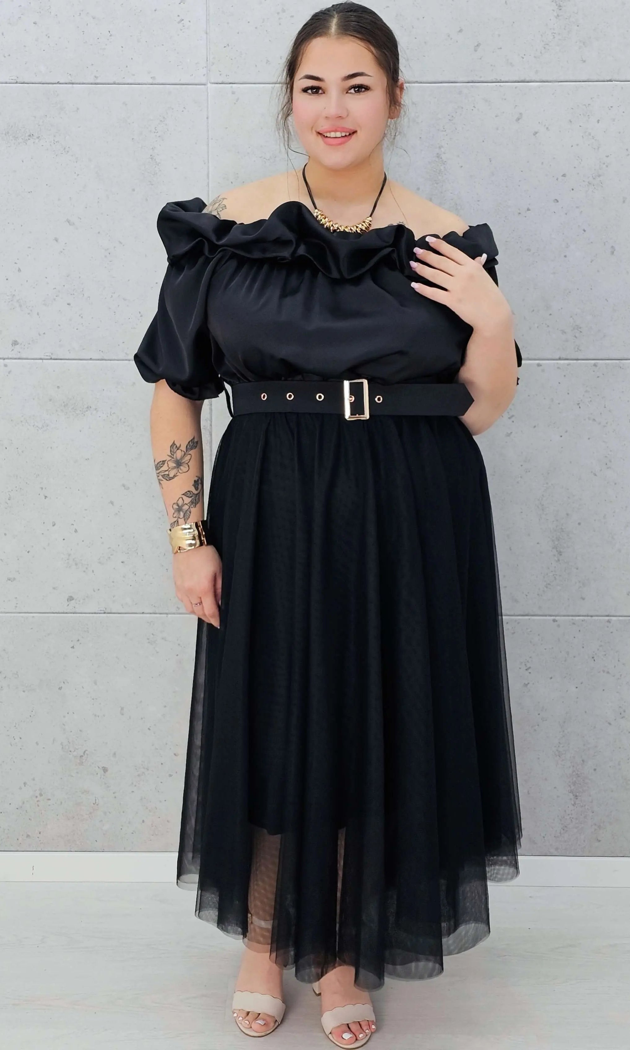 Zmysłowa sukienka hiszpanka z tiulowym dołem Stylowa XL