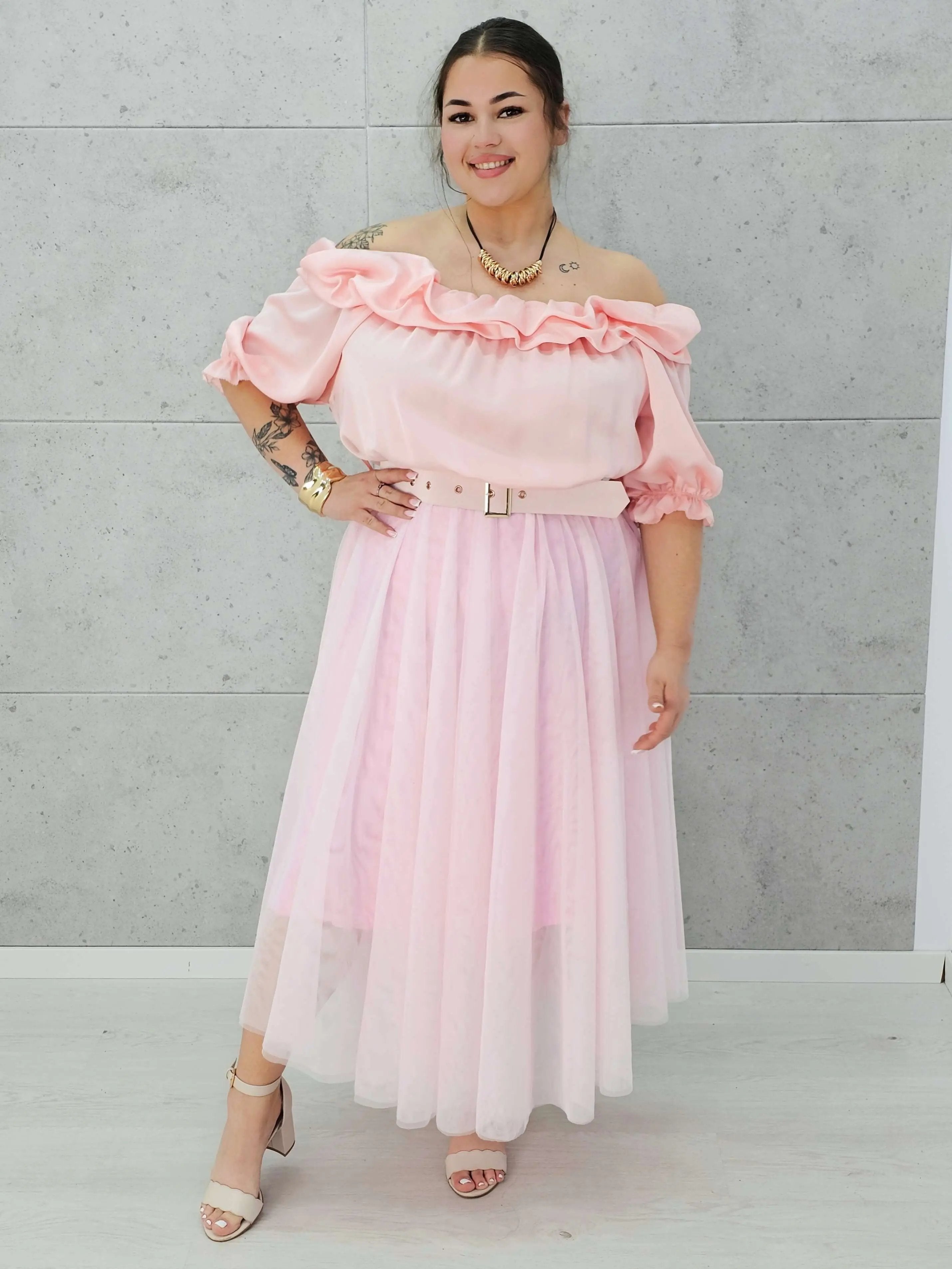 Zmysłowa sukienka hiszpanka z tiulowym dołem Stylowa XL