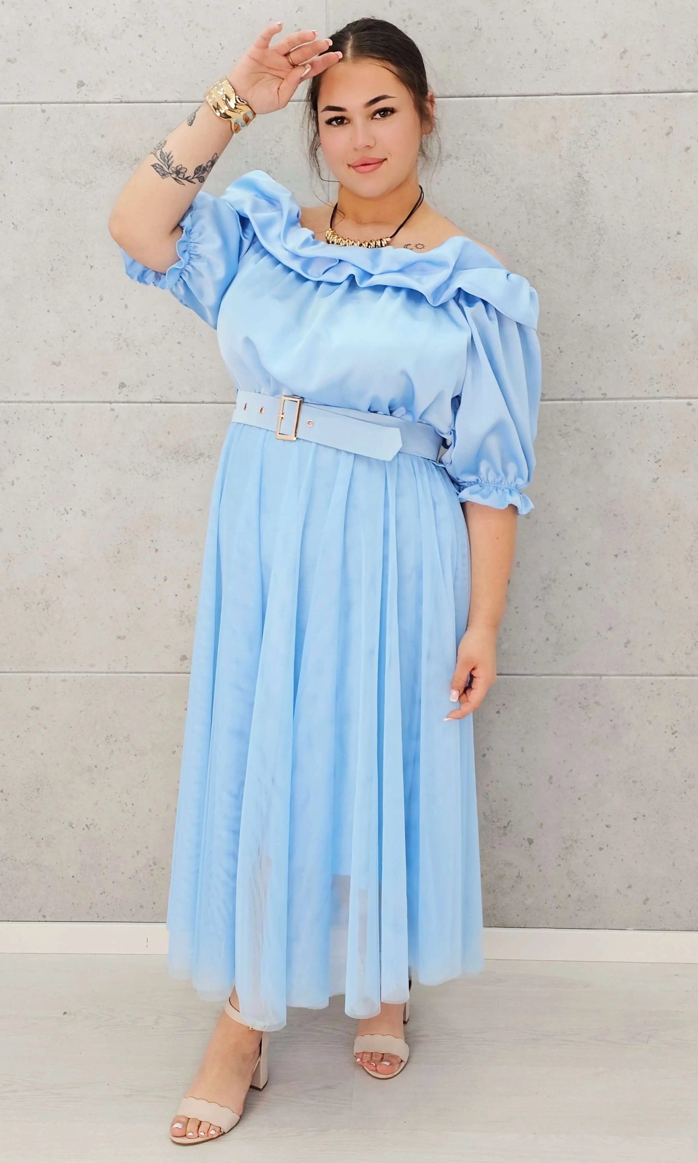 Zmysłowa sukienka hiszpanka z tiulowym dołem Stylowa XL