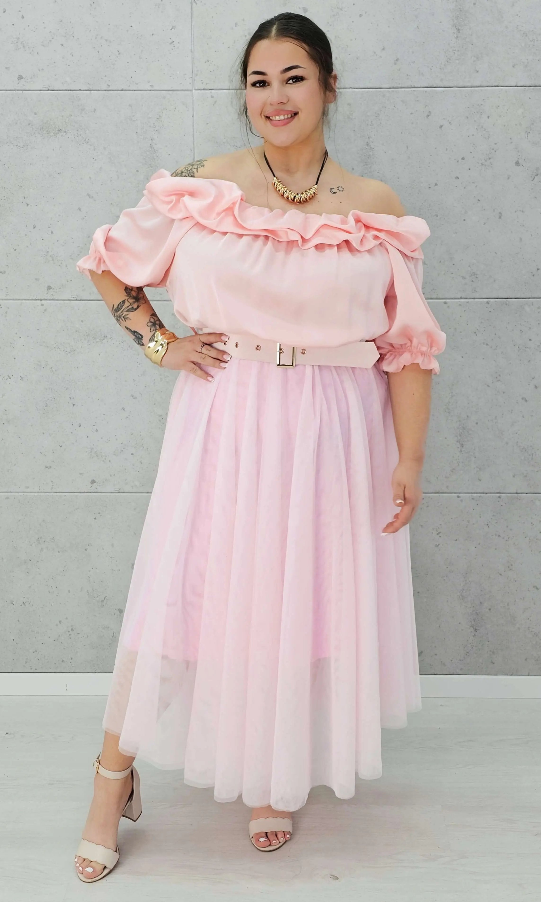 Zmysłowa sukienka hiszpanka z tiulowym dołem Stylowa XL