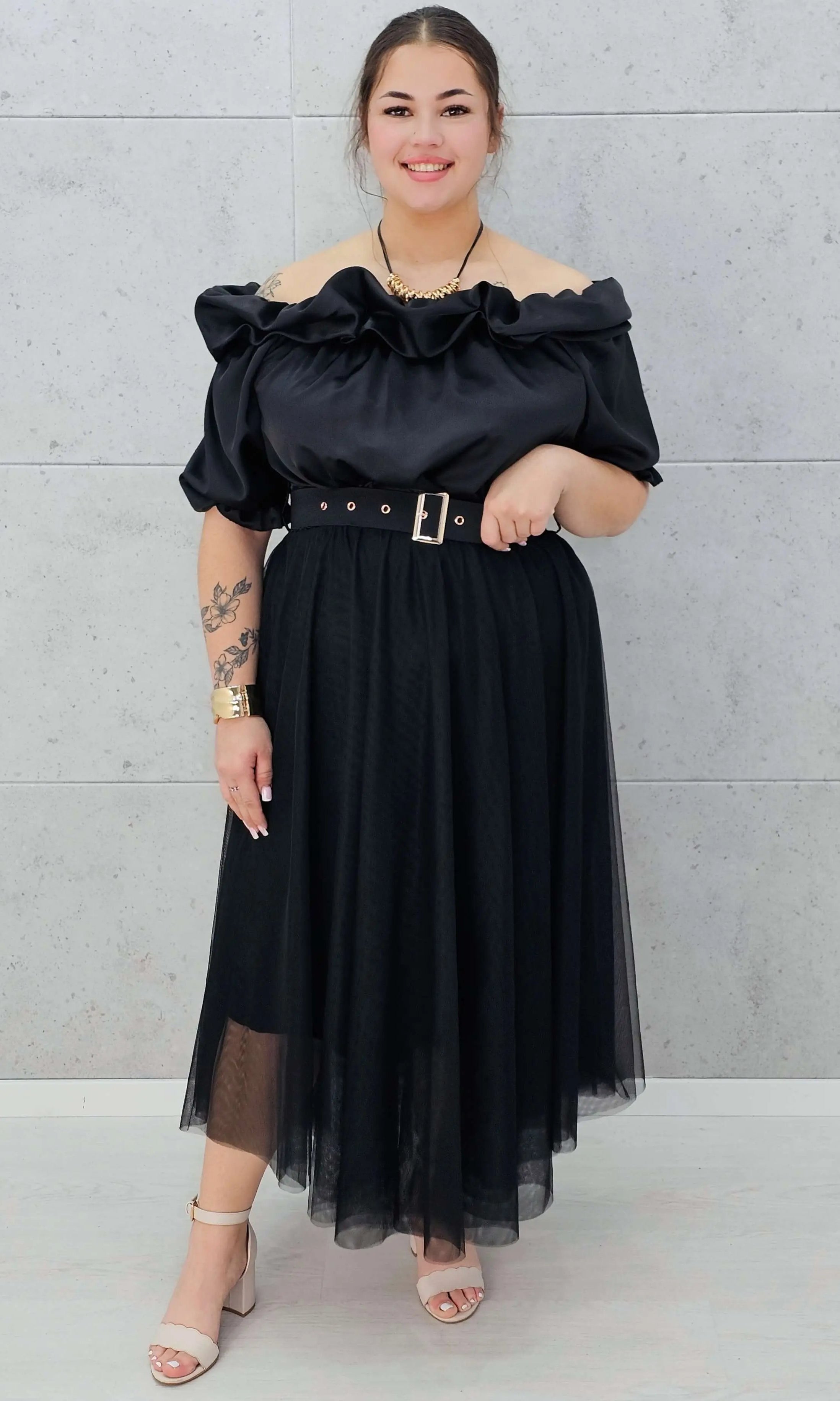 Zmysłowa sukienka hiszpanka z tiulowym dołem Stylowa XL