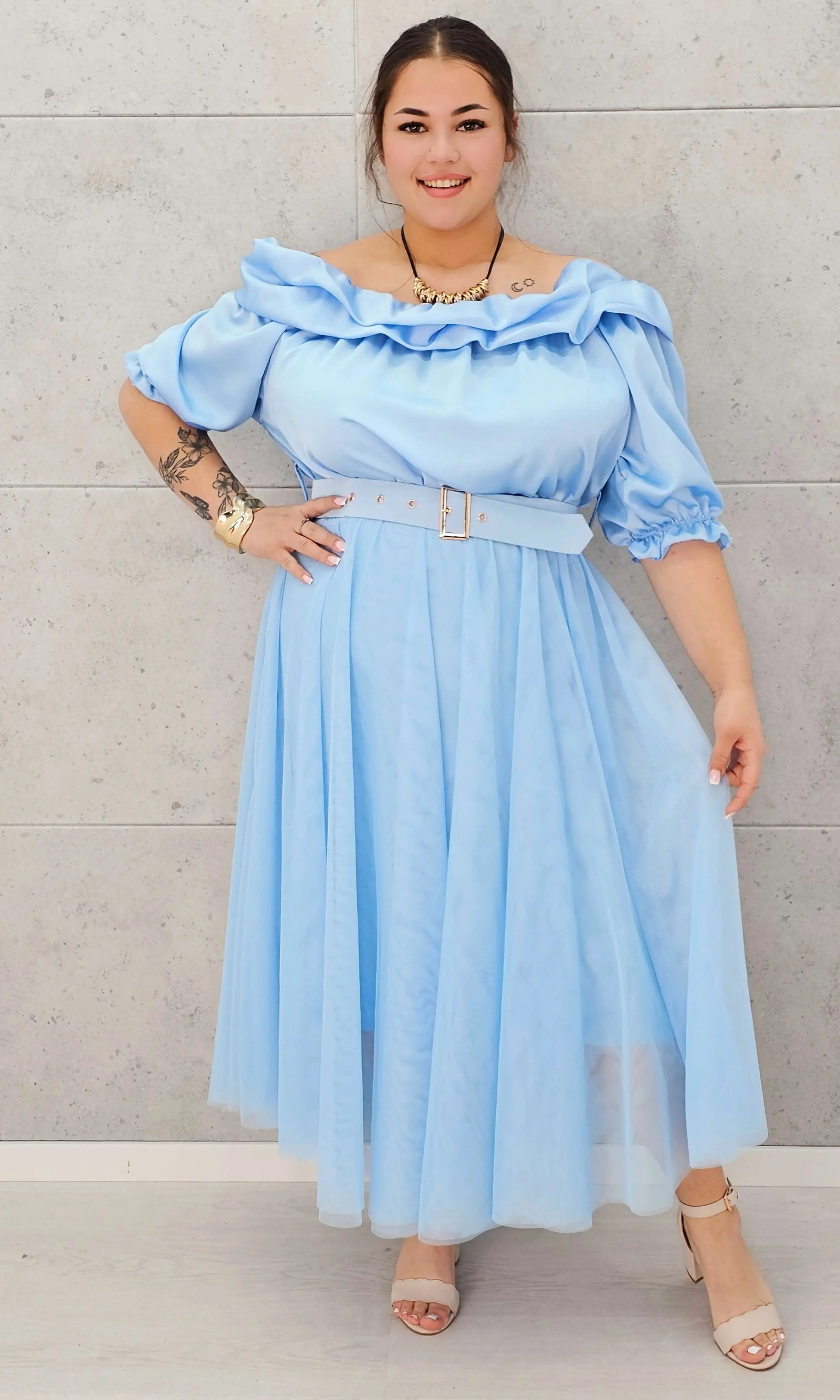 Zmysłowa sukienka hiszpanka z tiulowym dołem Stylowa XL