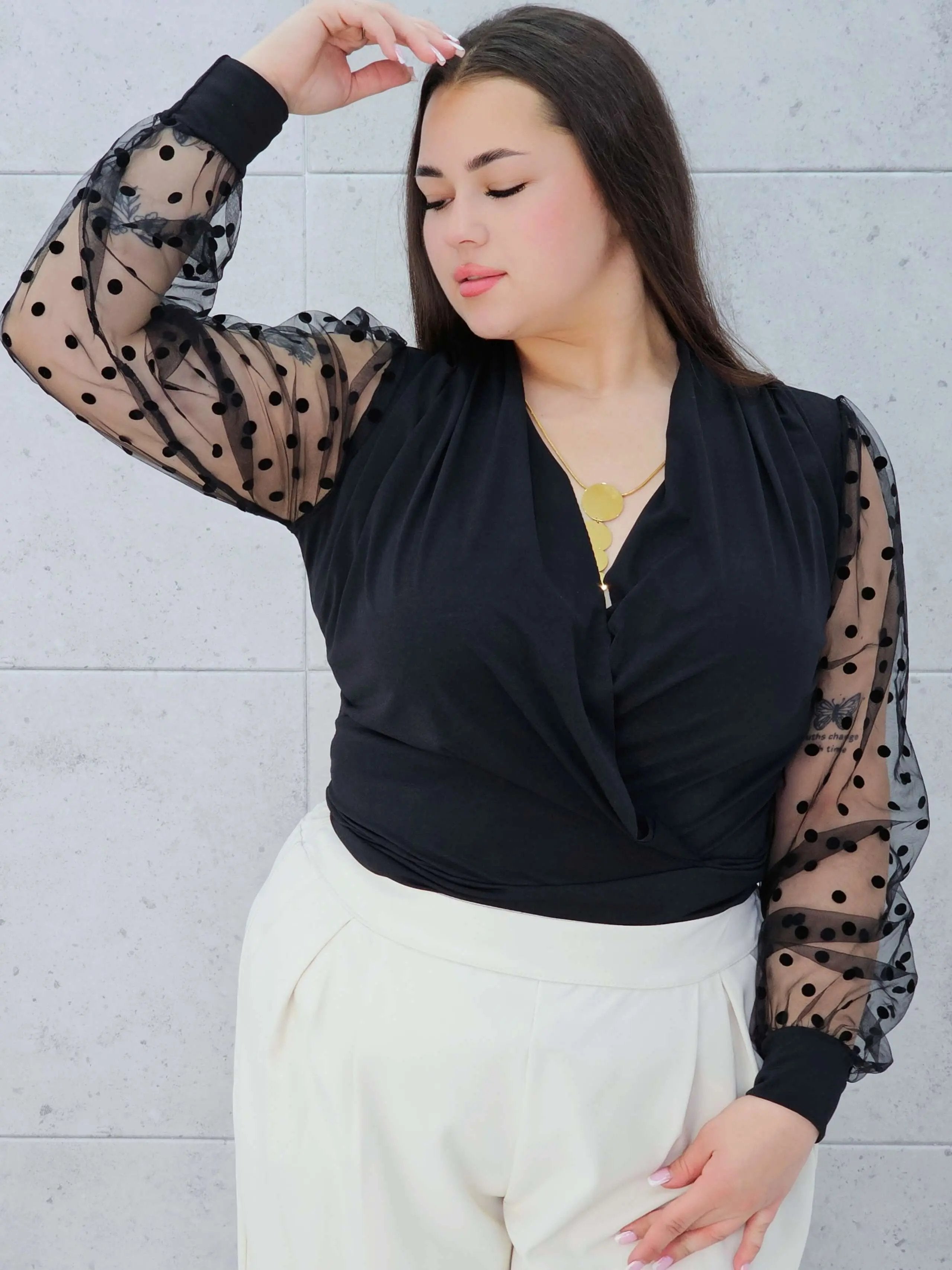 Zmysłowe Body z Transparentnymi Rękawami Stylowa XL