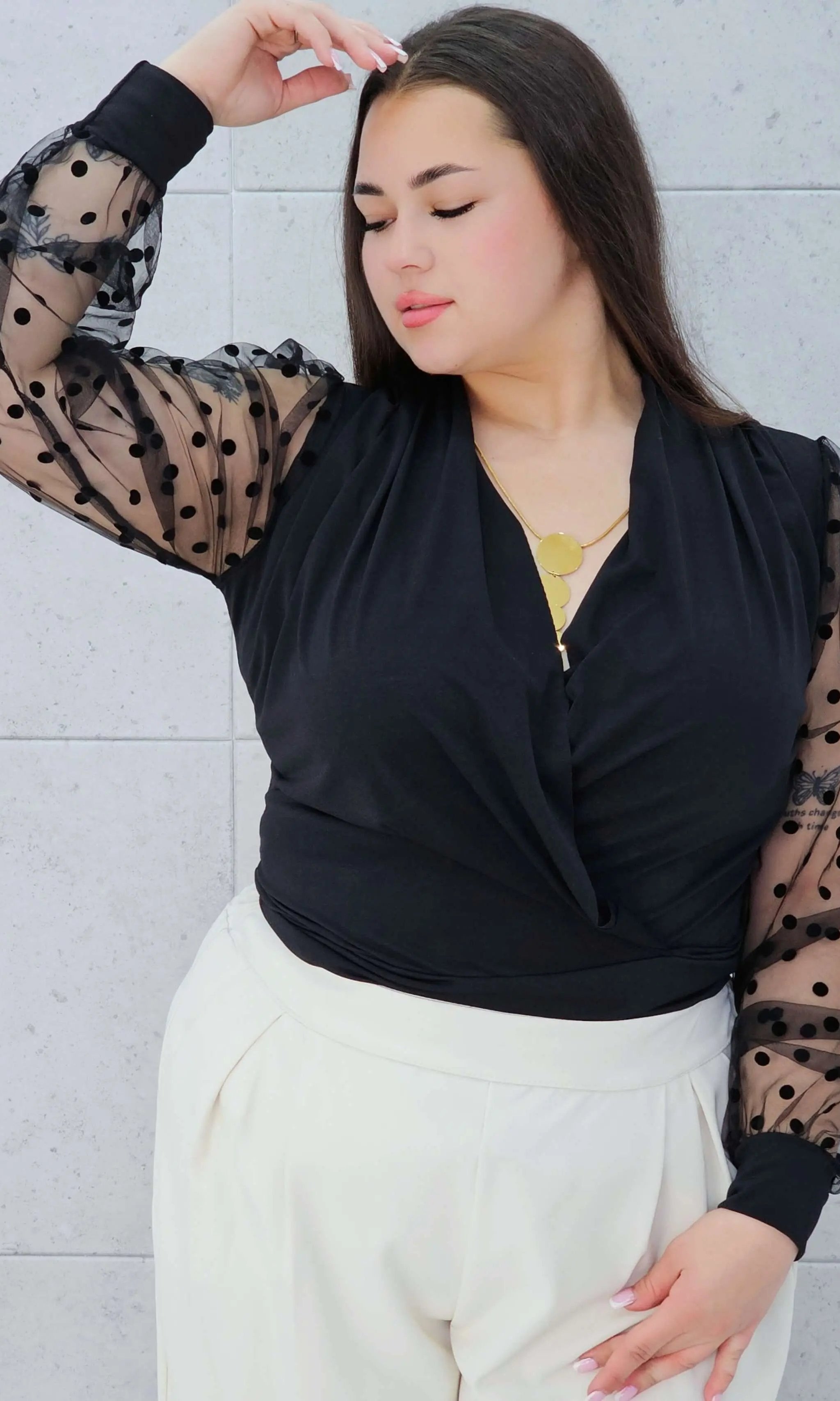 Zmysłowe Body z Transparentnymi Rękawami Stylowa XL