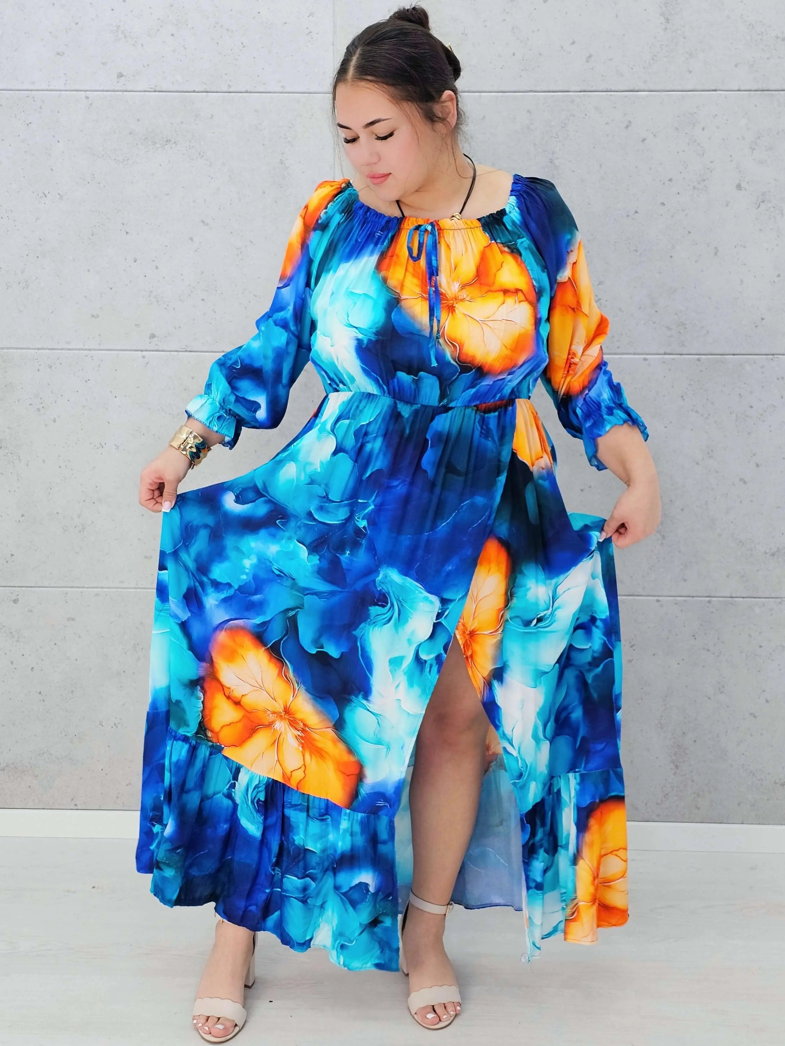 Zwiewna Sukienka Maxi z Kwiatowym Printem Stylowa XL