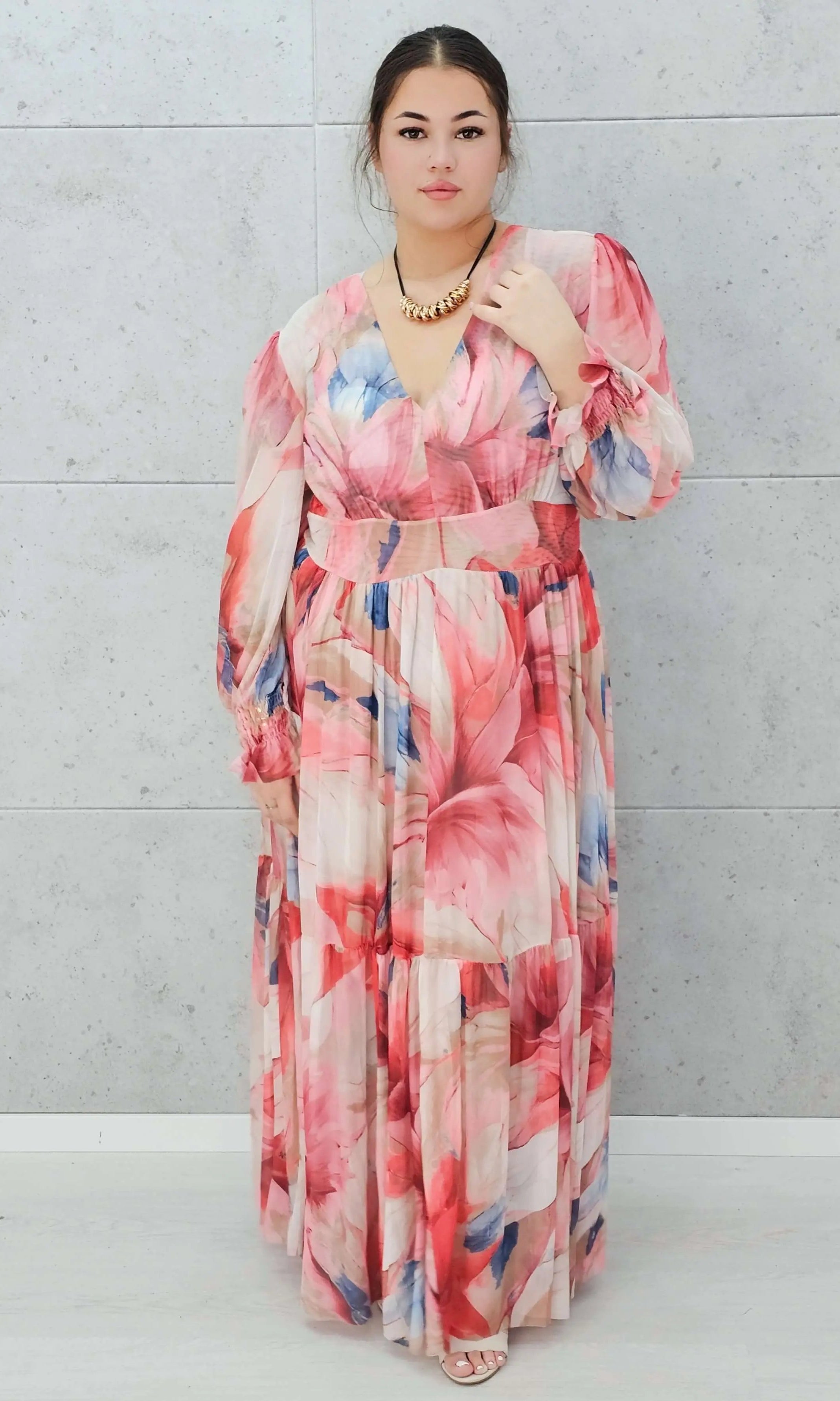 Zwiewna siateczkowa sukienka maxi w kwiaty. Stylowa XL