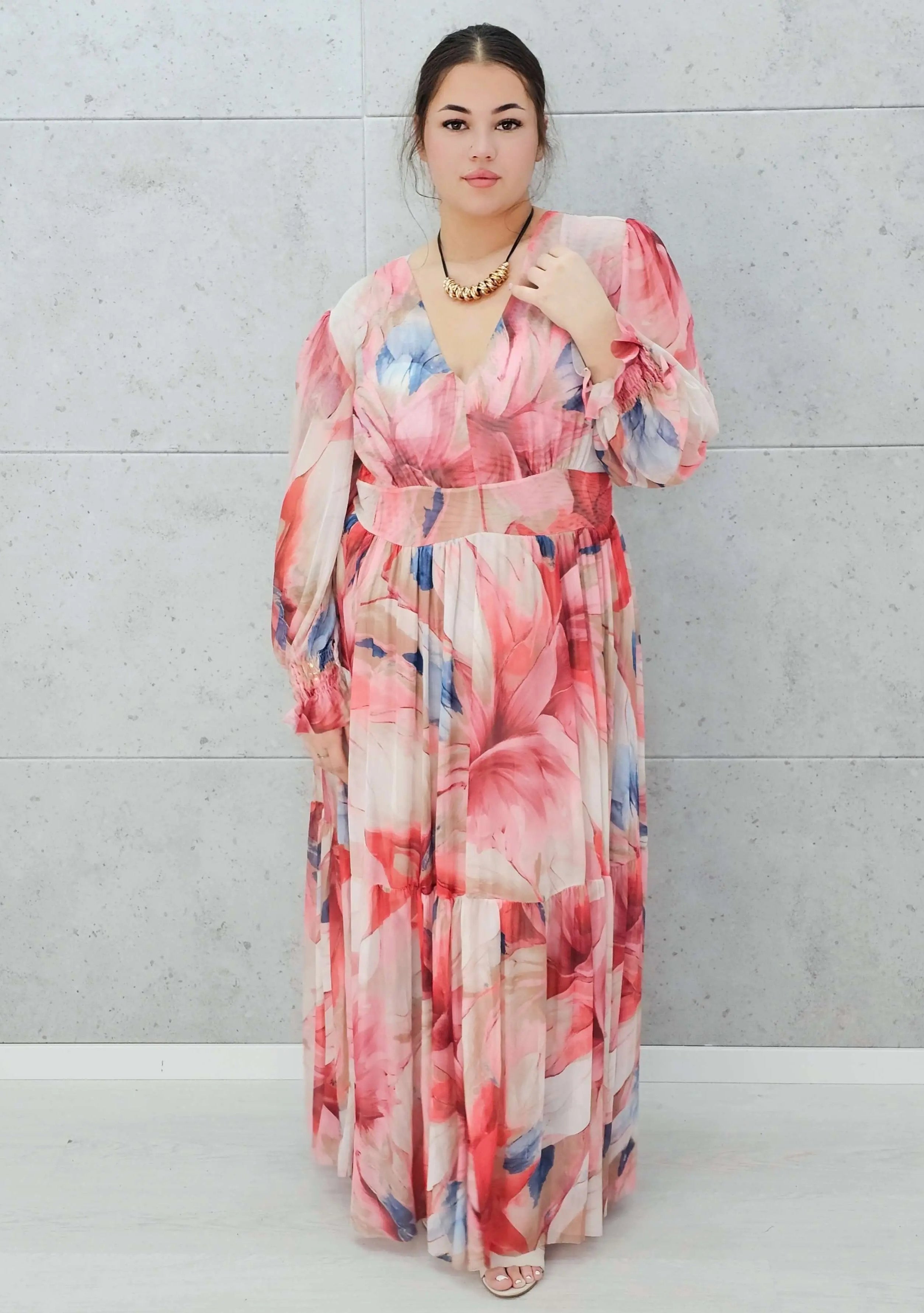 Zwiewna siateczkowa sukienka maxi w kwiaty. Stylowa XL