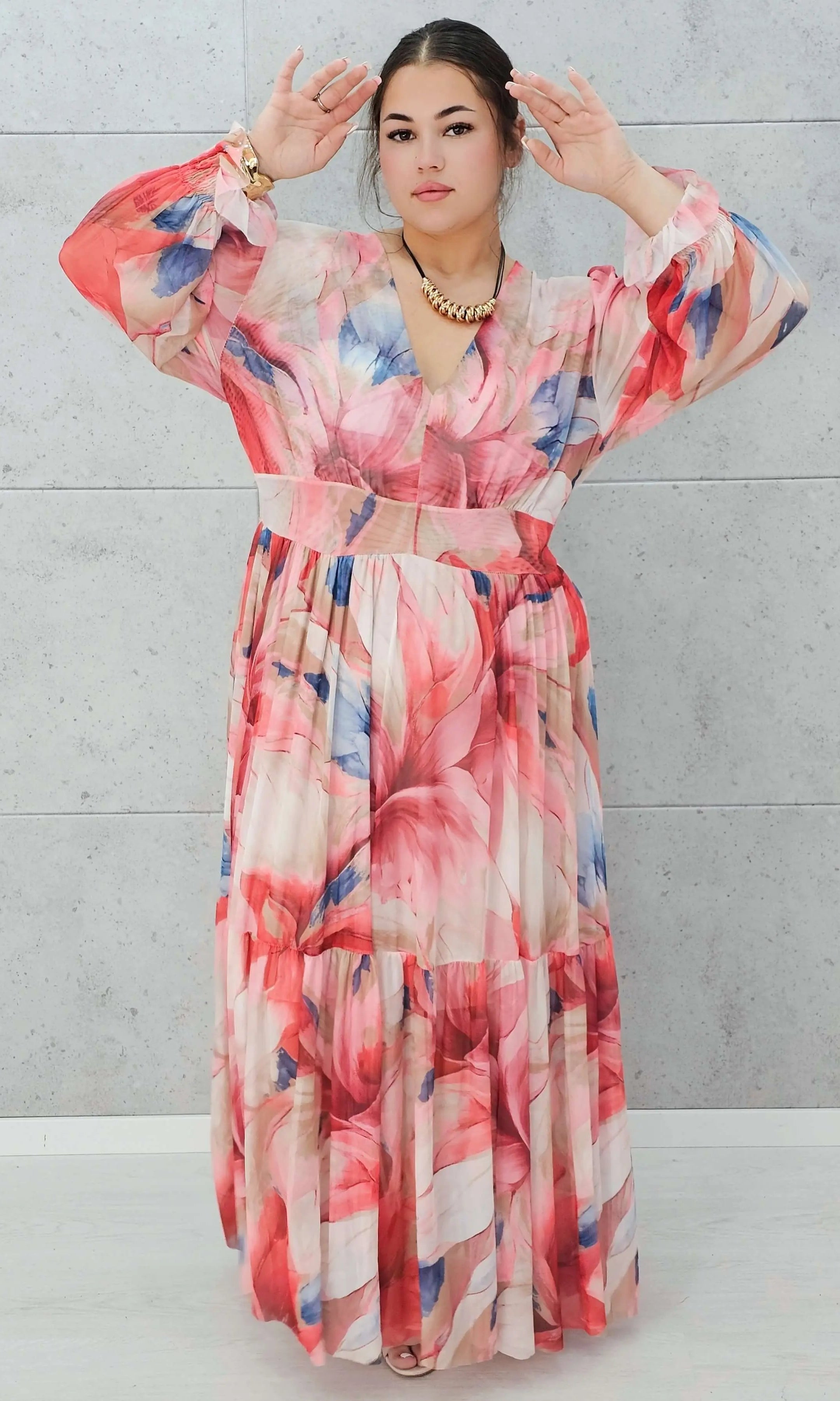 Zwiewna siateczkowa sukienka maxi w kwiaty. Stylowa XL