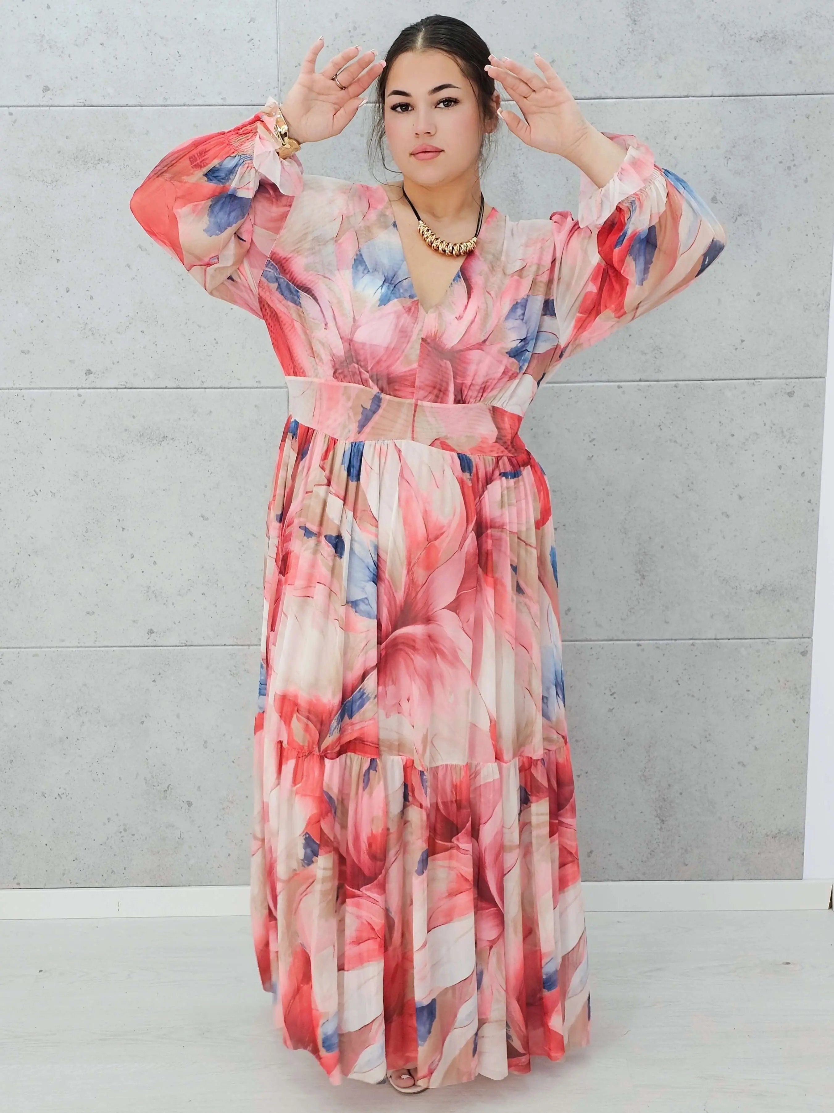 Zwiewna siateczkowa sukienka maxi w kwiaty. Stylowa XL