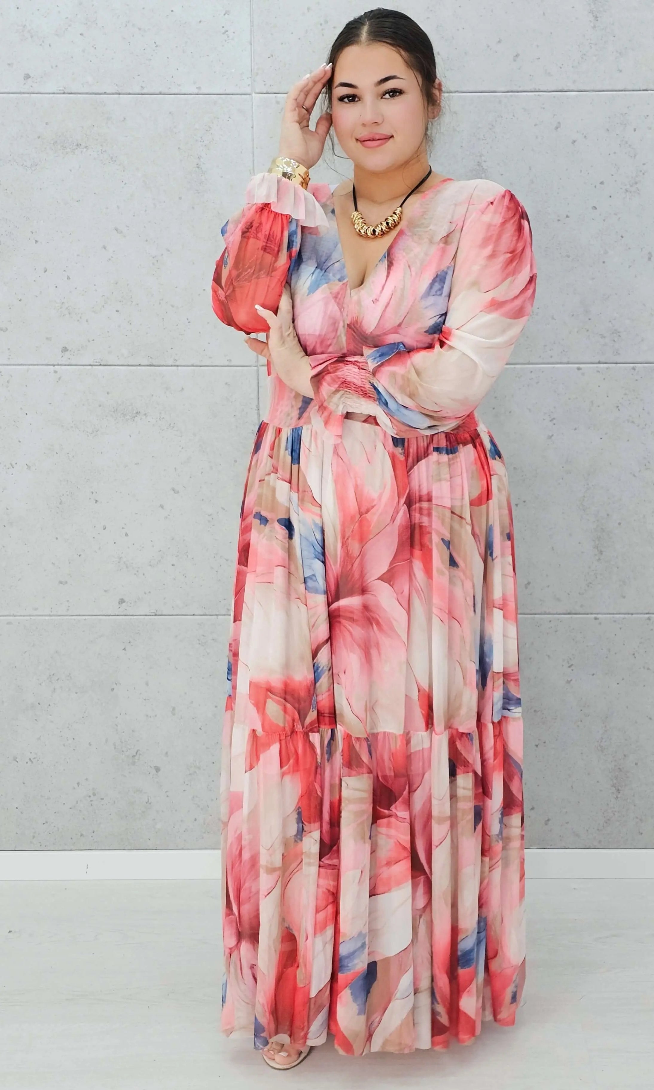 Zwiewna siateczkowa sukienka maxi w kwiaty. Stylowa XL