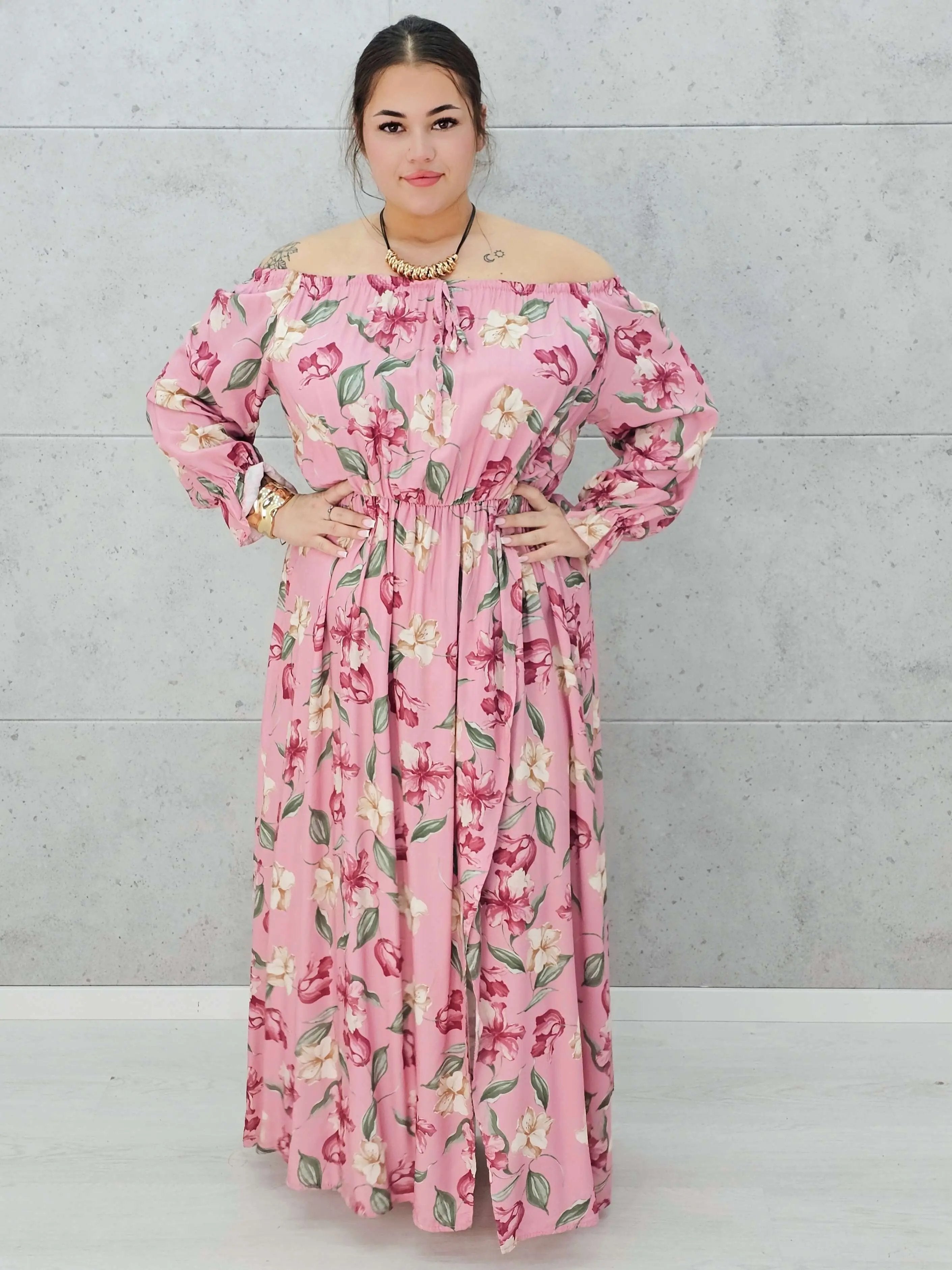 Zwiewna sukienka maxi z kwiatowym printem - dwa kolory Stylowa XL