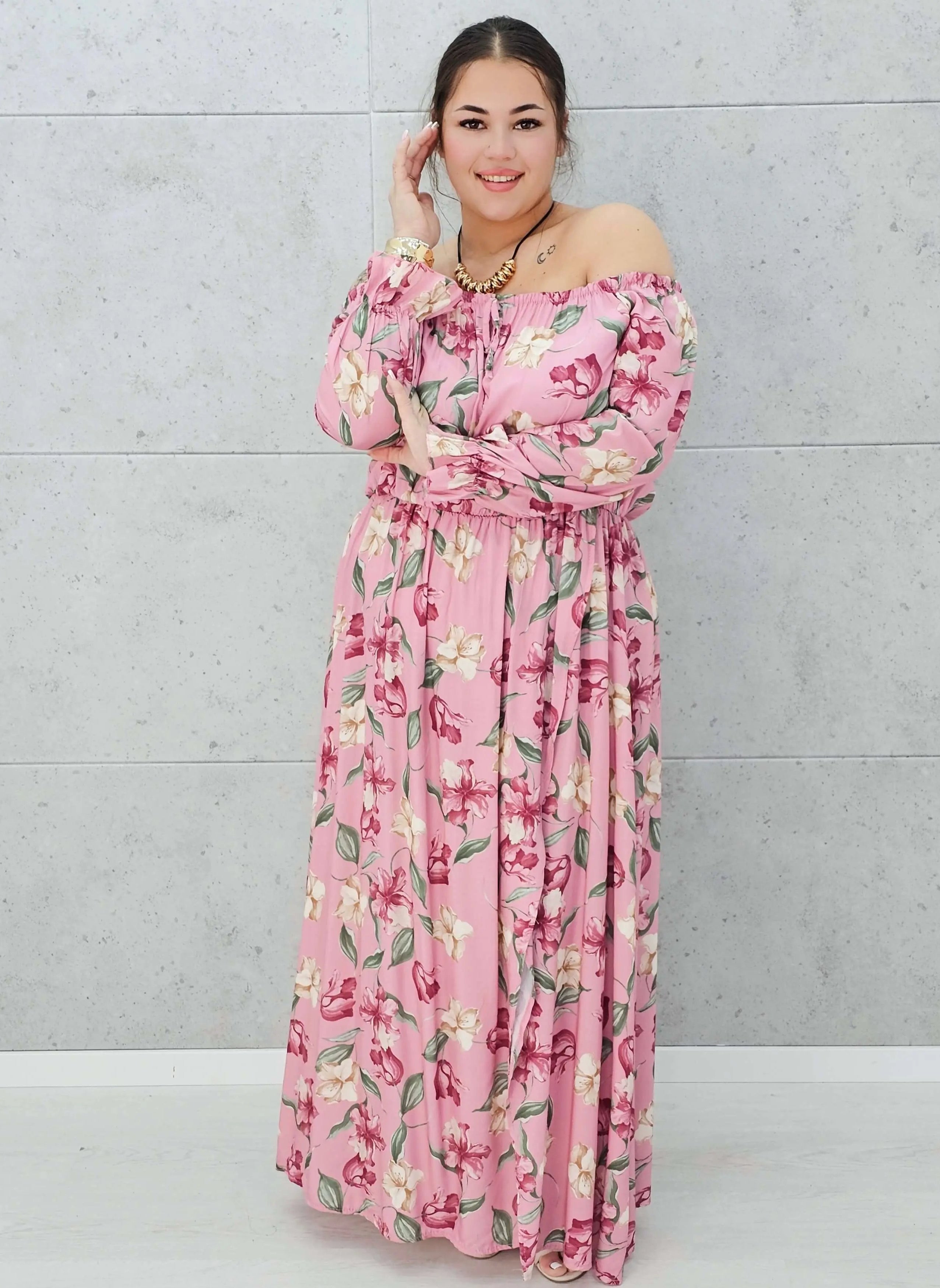 Zwiewna sukienka maxi z kwiatowym printem - dwa kolory Stylowa XL