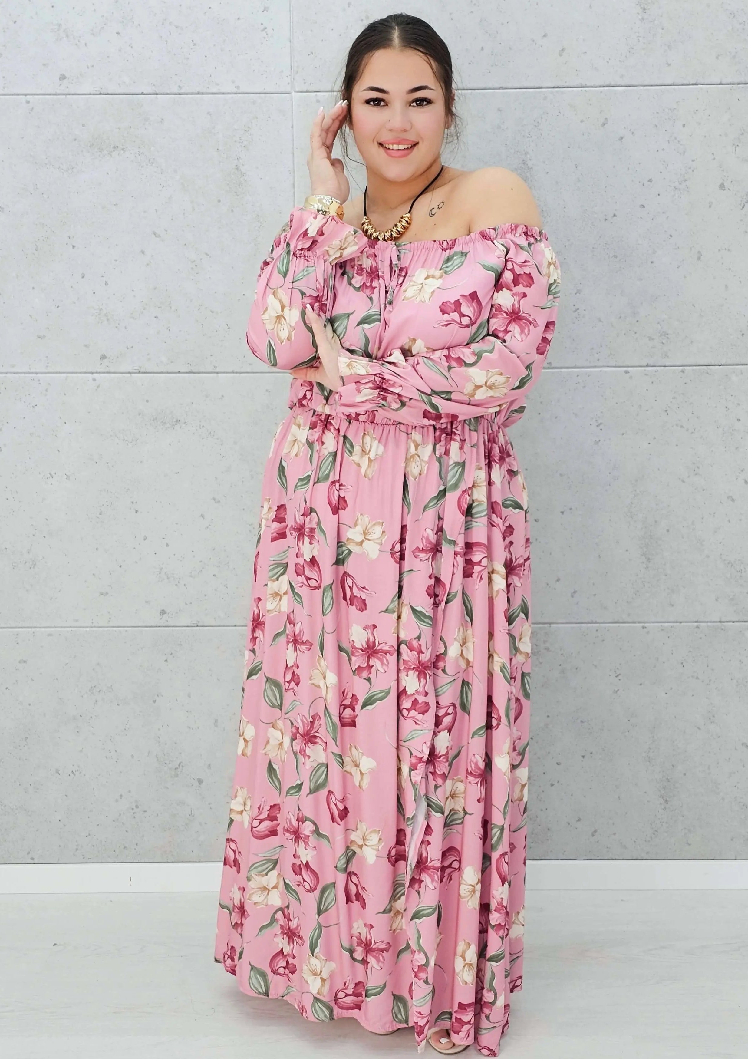 Zwiewna sukienka maxi z kwiatowym printem - dwa kolory Stylowa XL