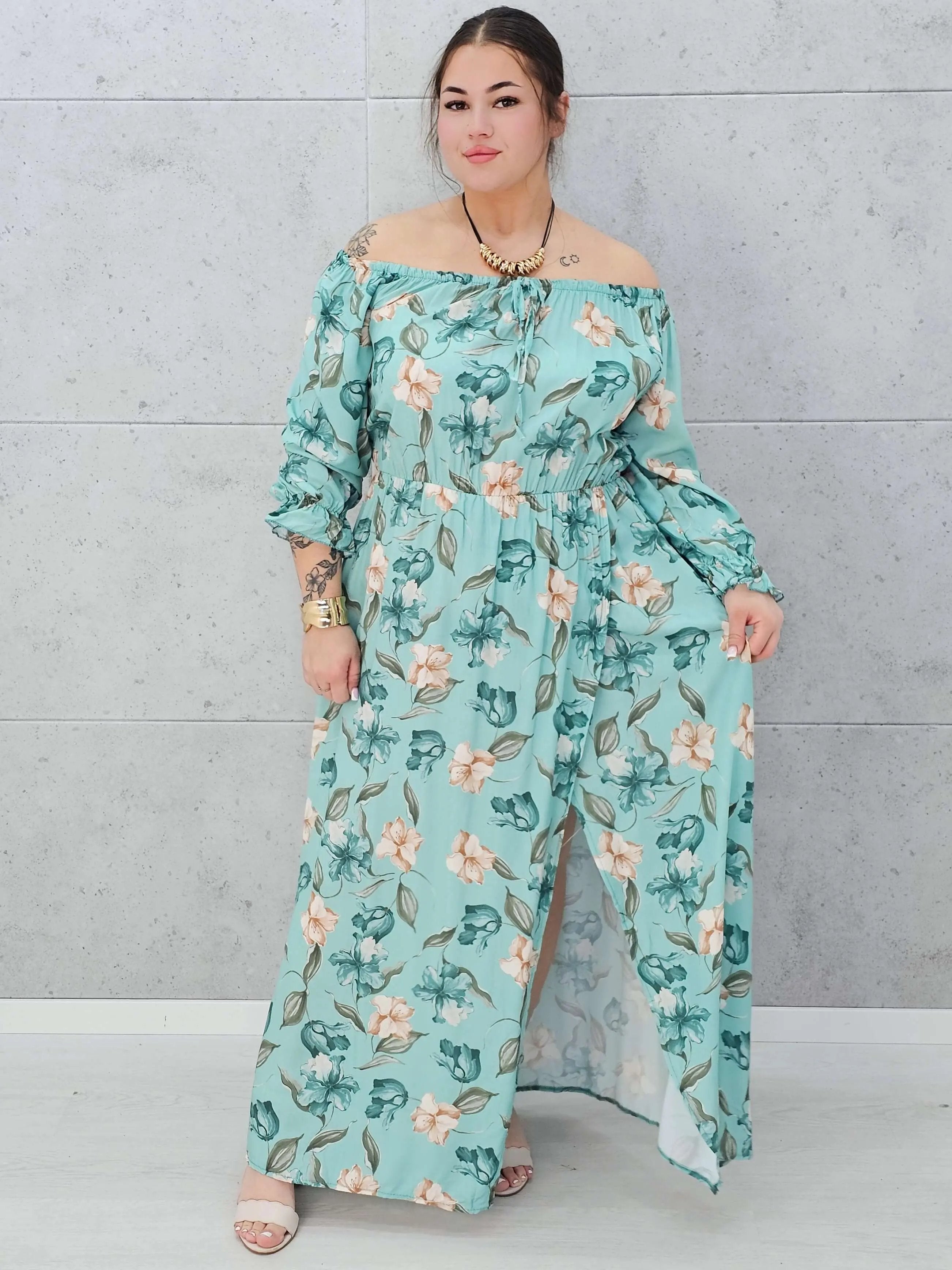 Zwiewna sukienka maxi z kwiatowym printem - dwa kolory Stylowa XL