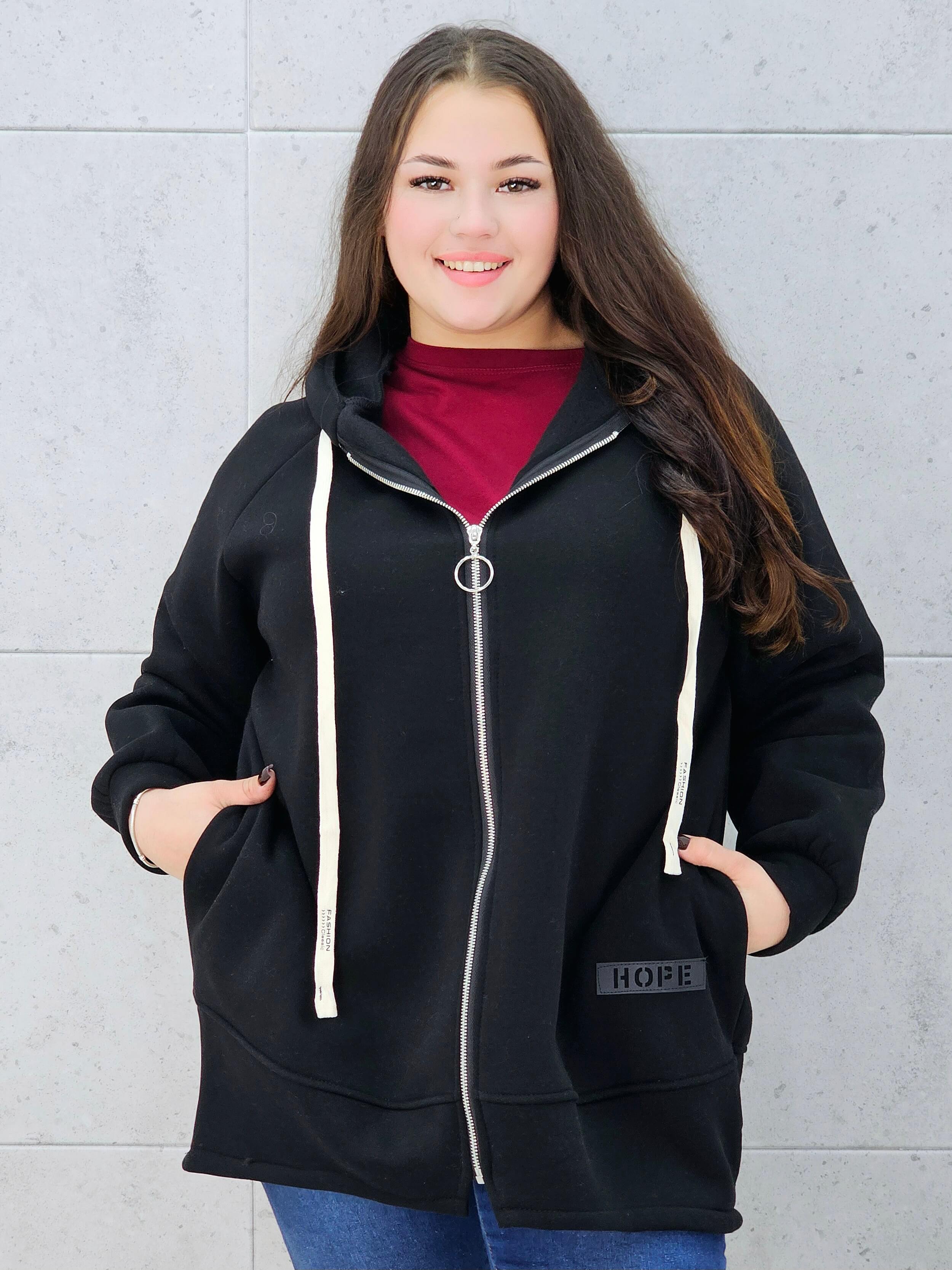 bluza z kapturem czarna plus size – przód