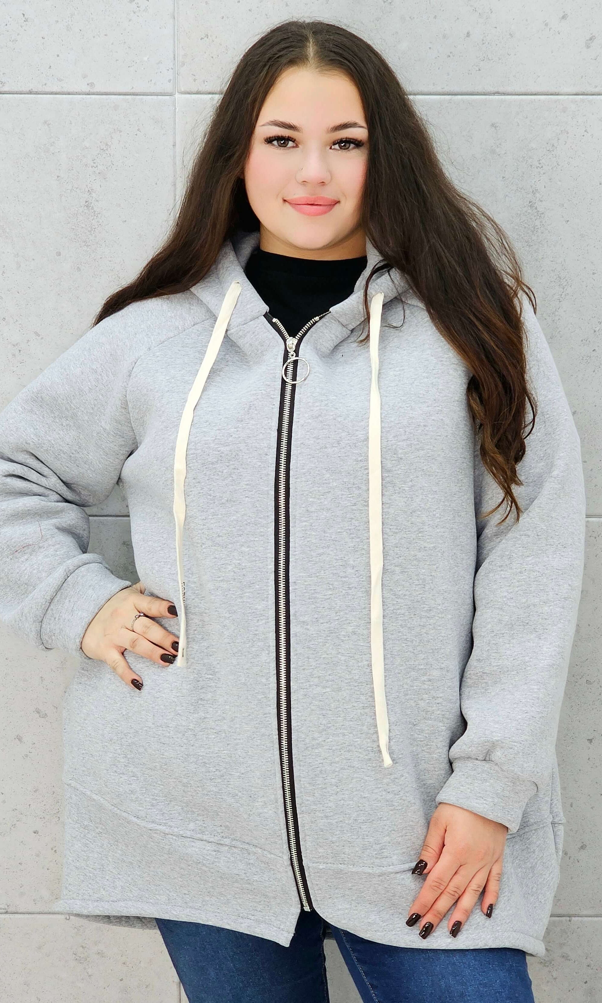 bluza z kapturem szara plus size – przód