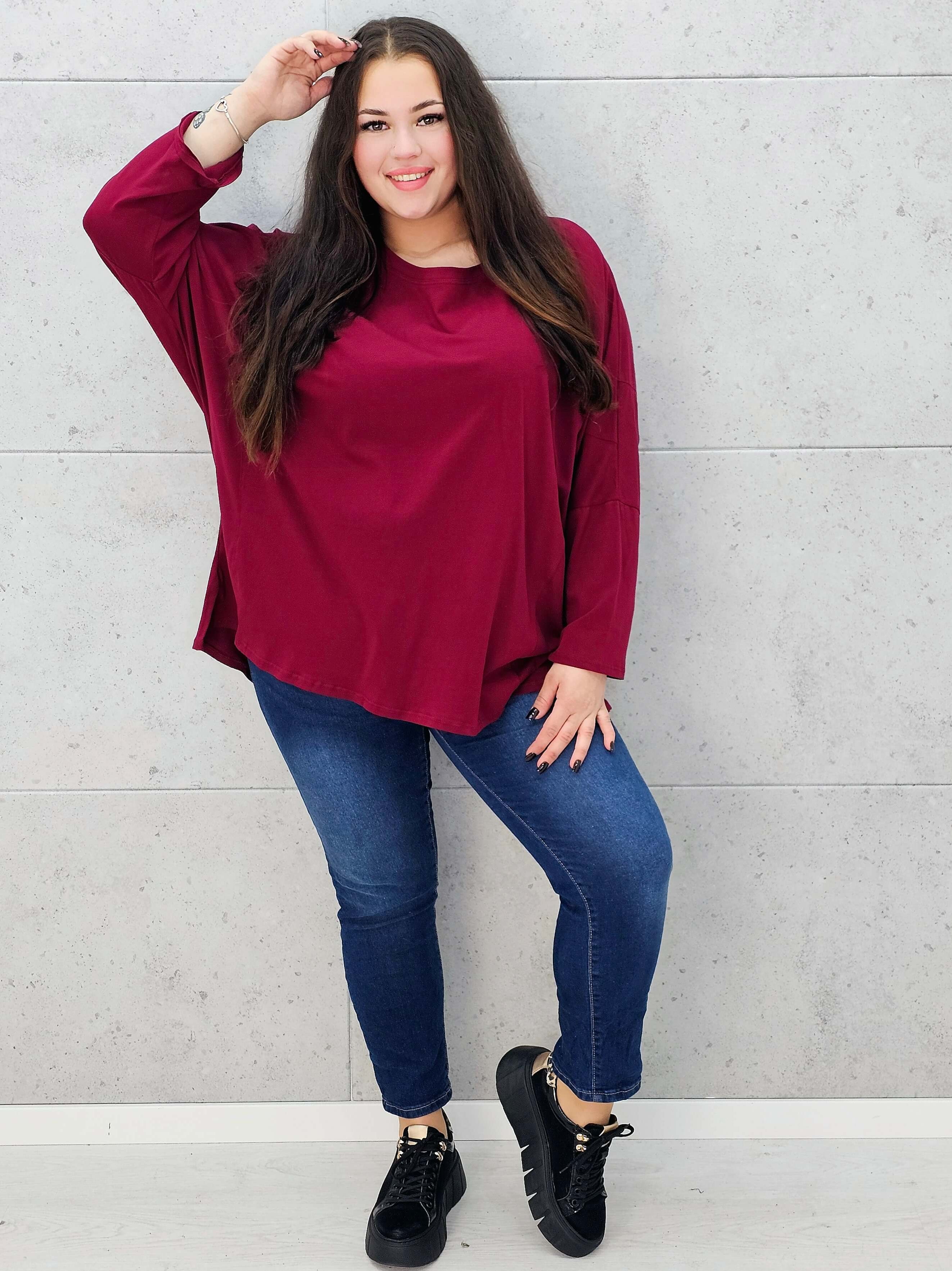 bluzka basic oversize bordowa plus size – całość