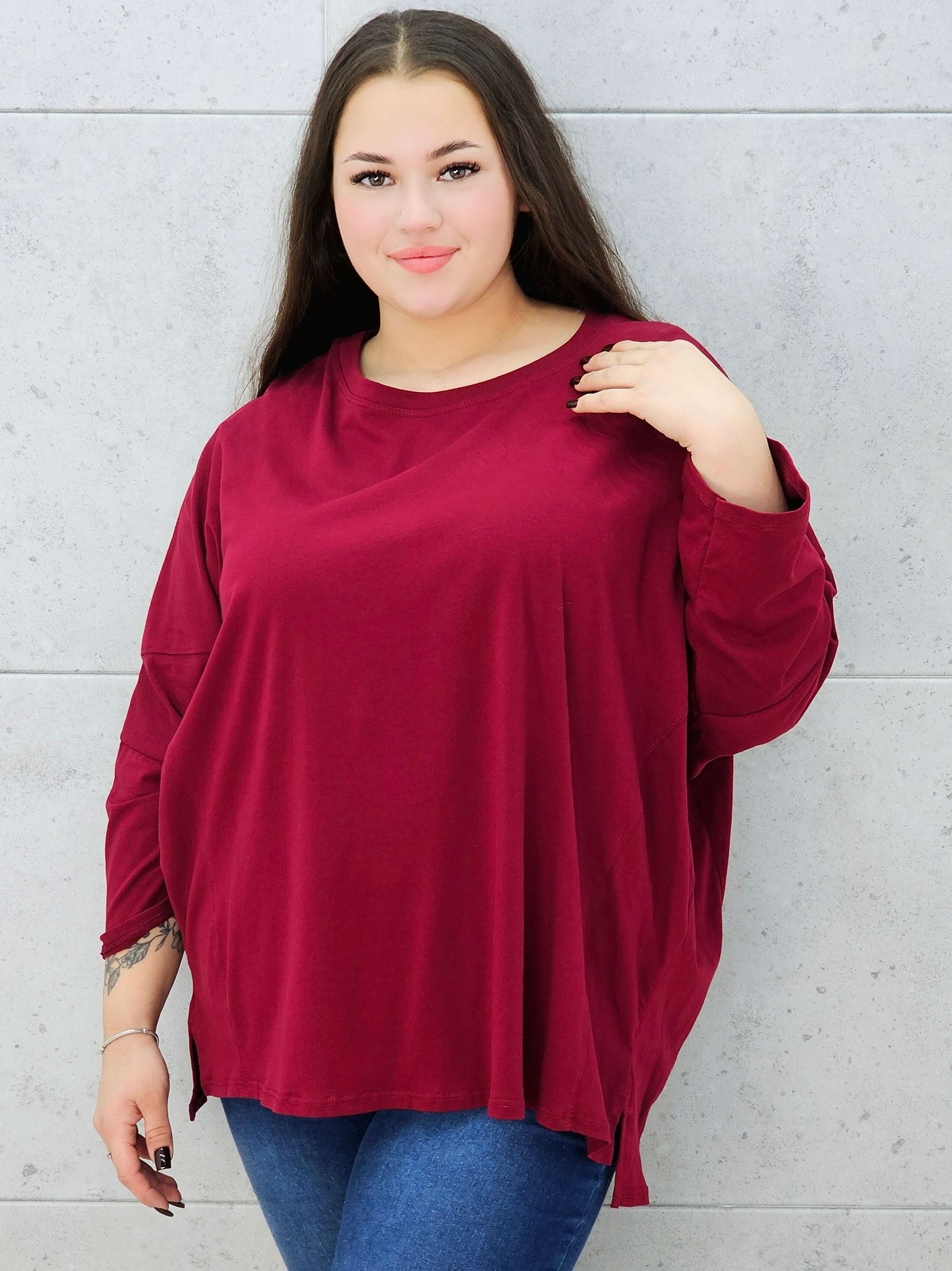 bluzka basic oversize bordowa plus size –rękaw