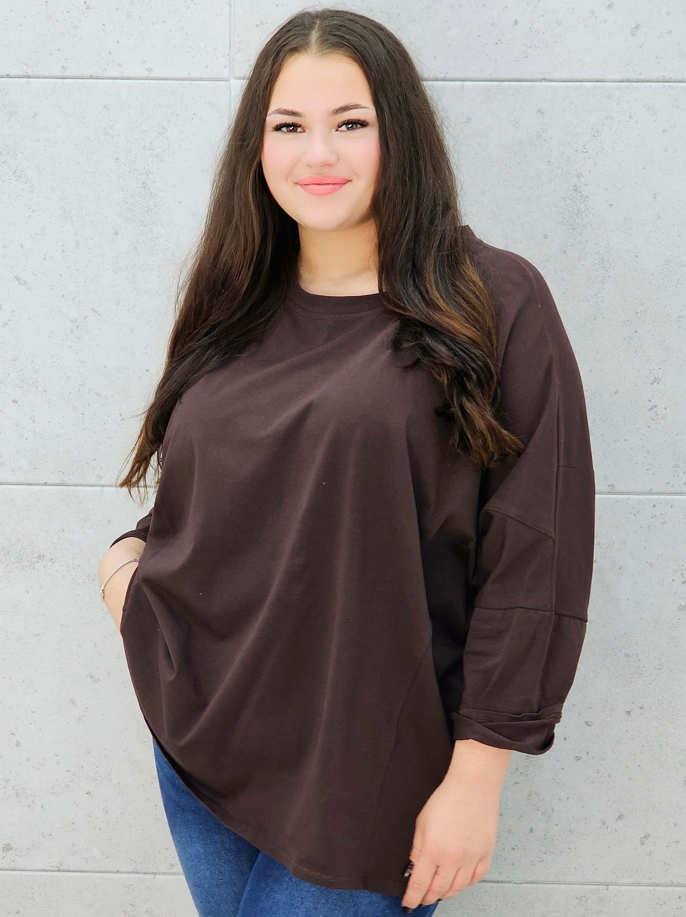 brązowa bluzka basic oversize – przód