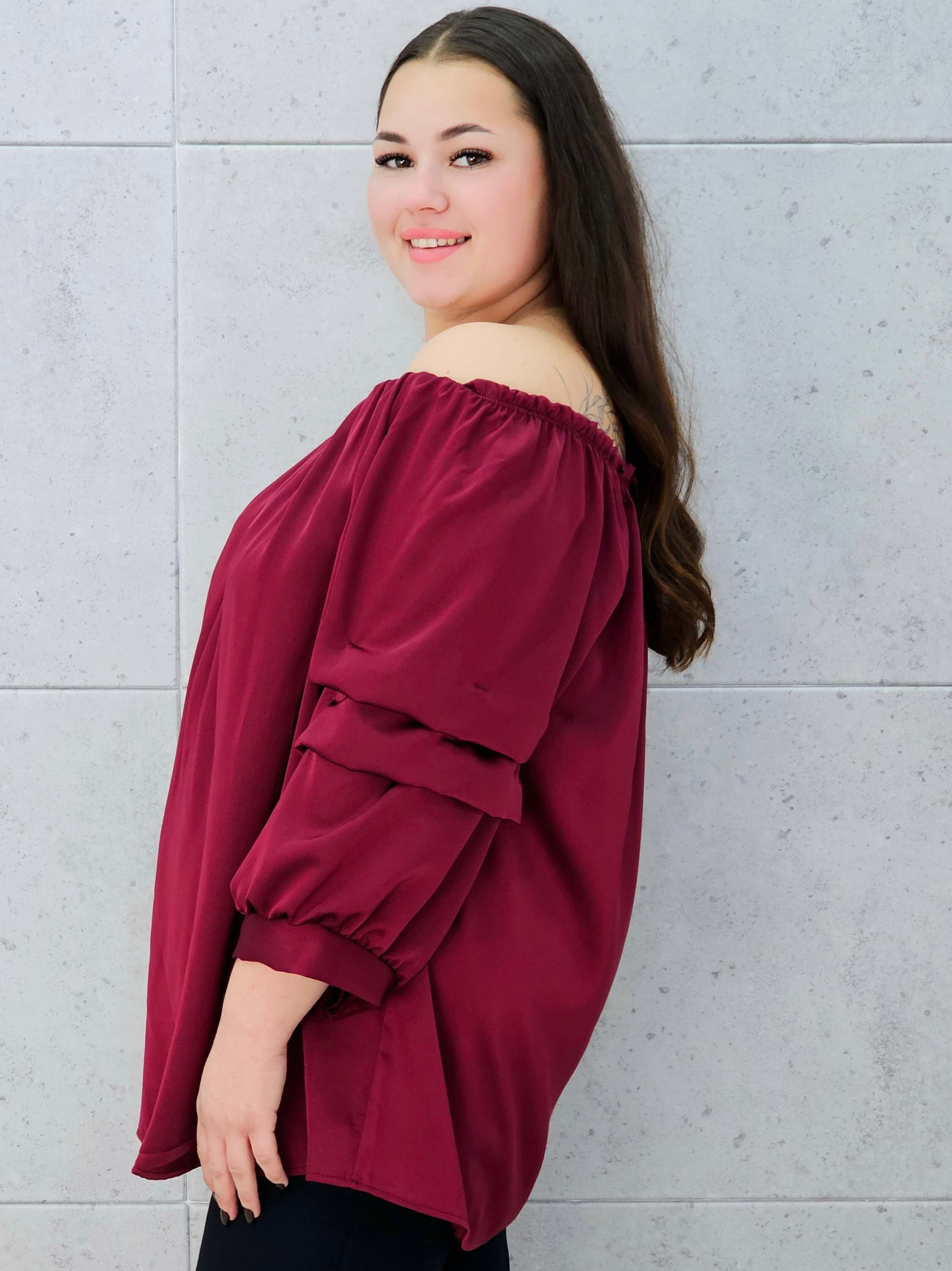 bordowa bluzka hiszpanka XXL – widok z boku