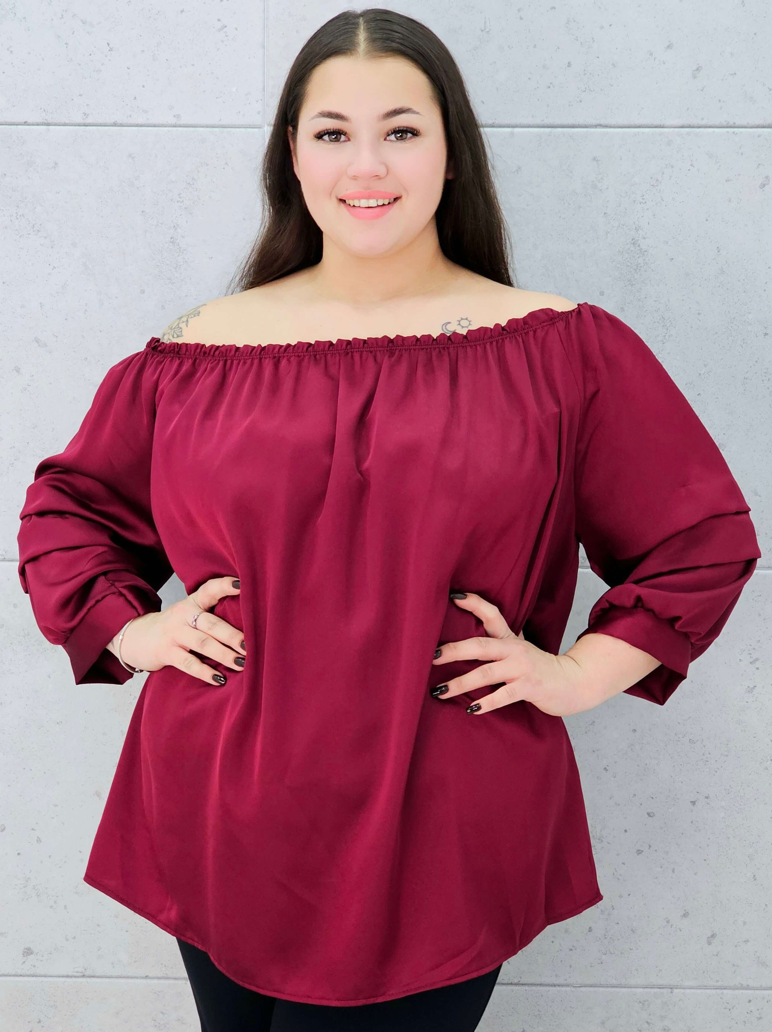 bordowa bluzka hiszpanka XXL – satyna