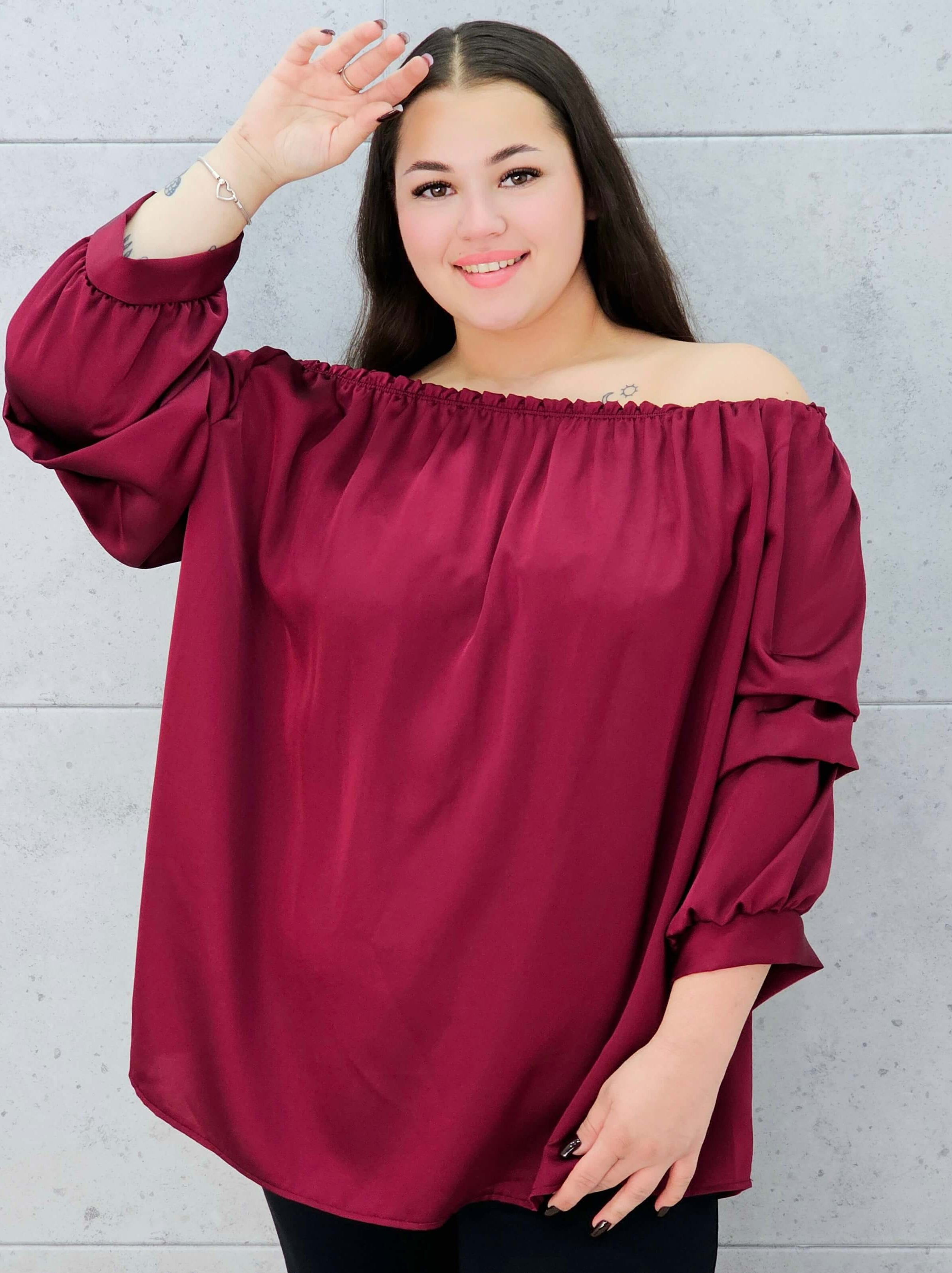 bordowa bluzka hiszpanka plus size Stylowa XL – przód