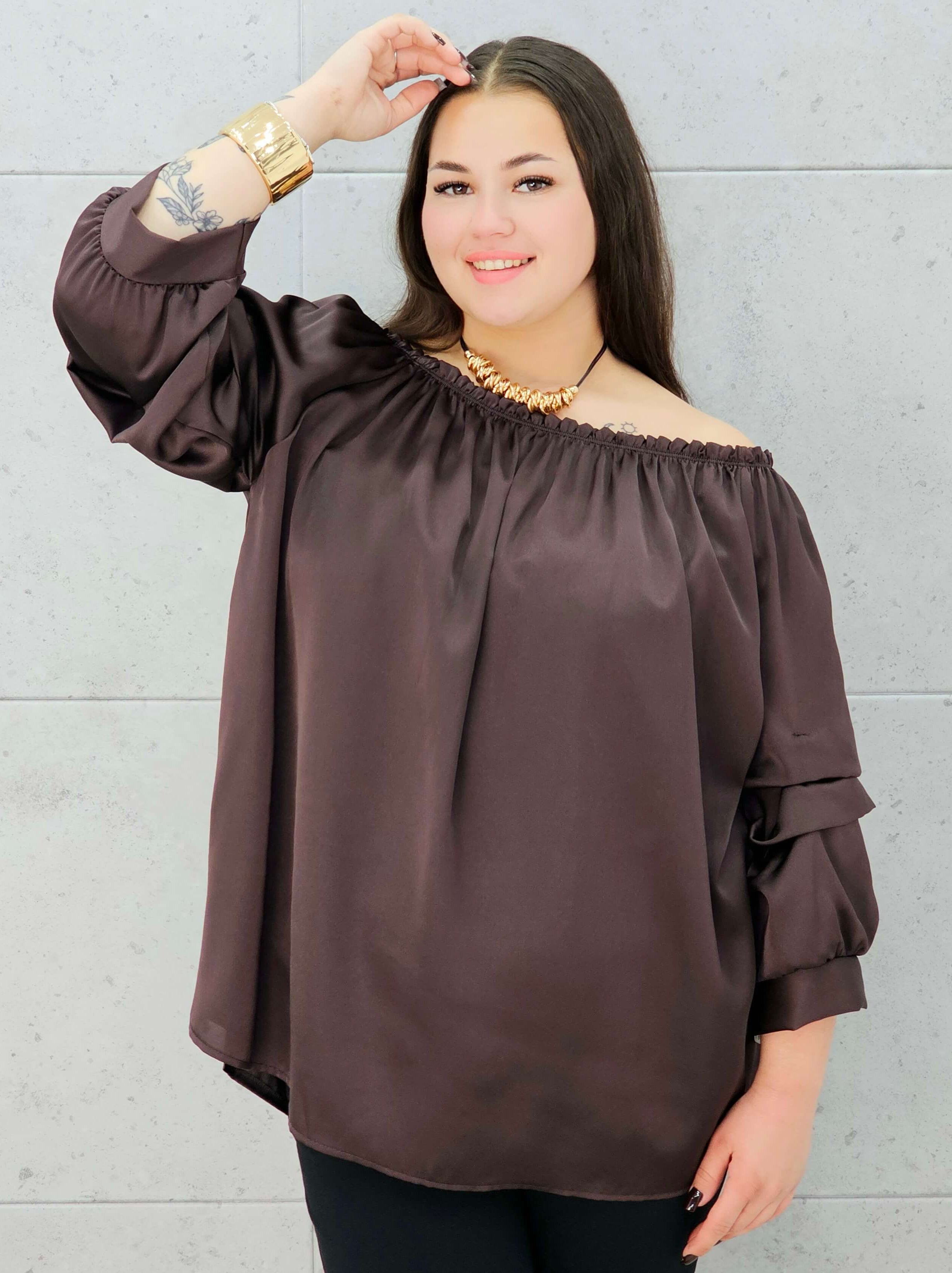 brązowa bluzka hiszpanka XXL Stylowa XL – przód