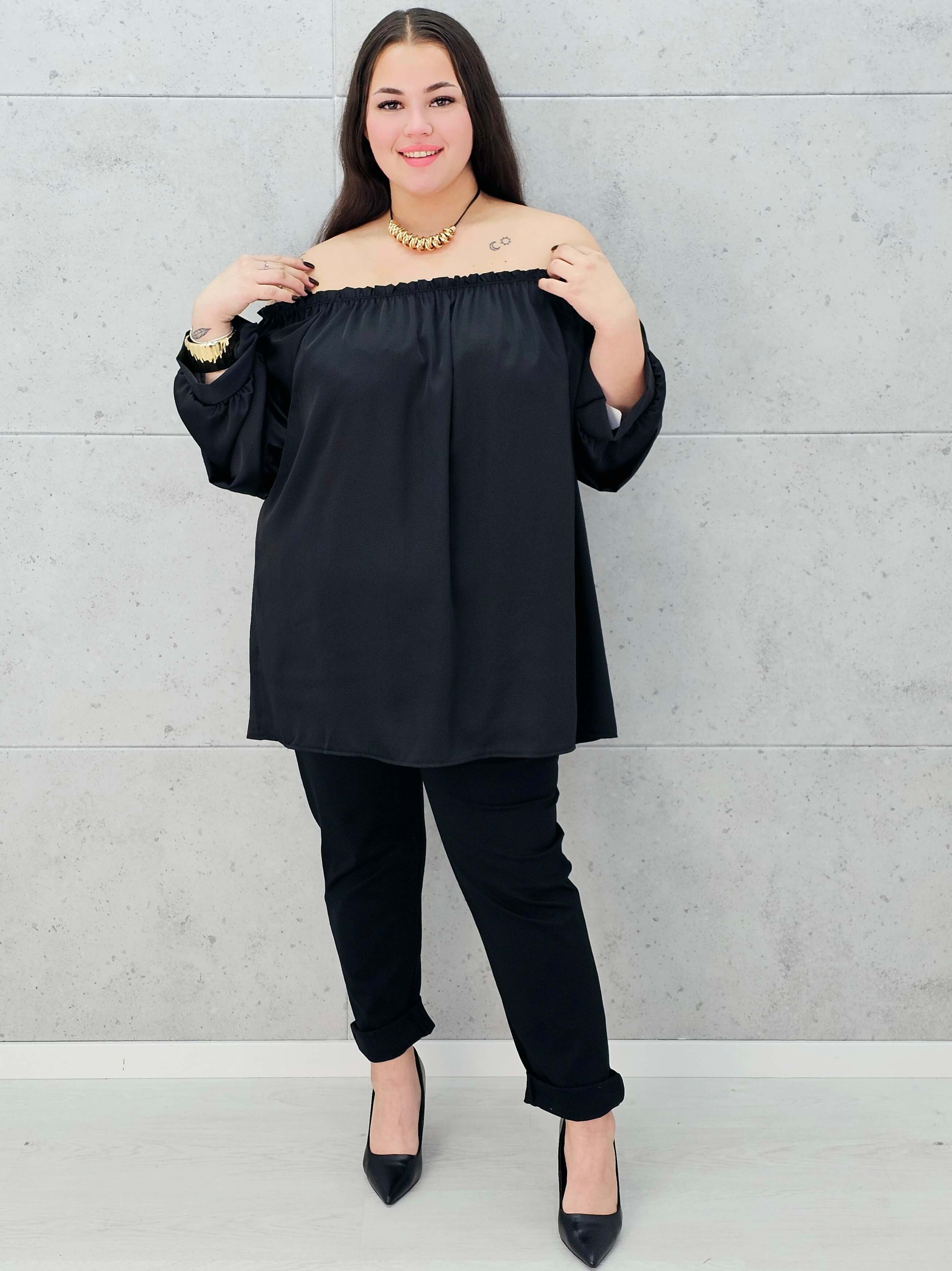 czarna bluzka hiszpanka XXL – elegancka stylizacja