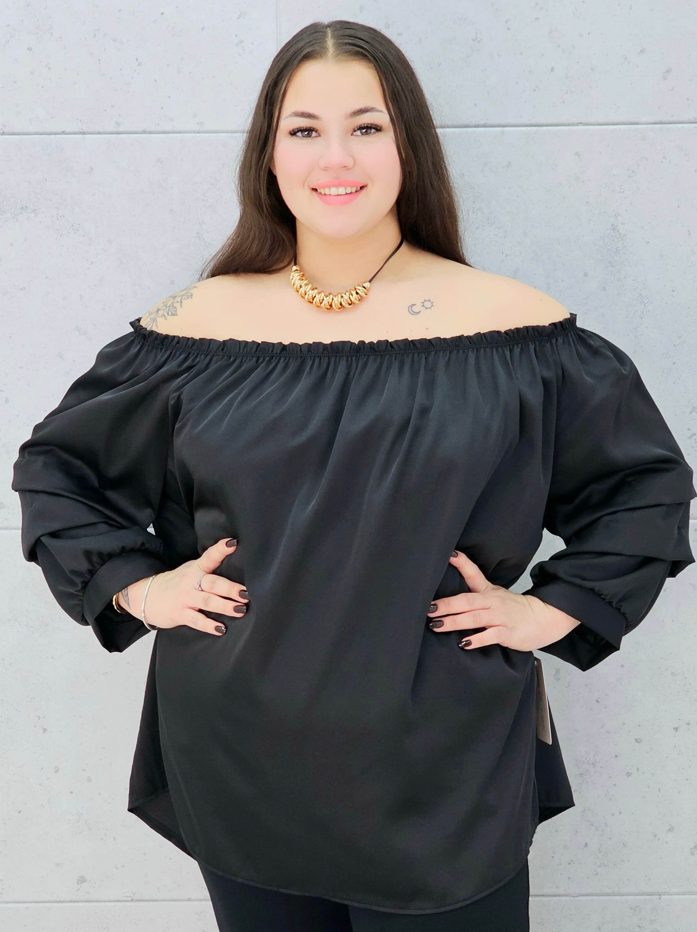 czarna bluzka hiszpanka plus size Stylowa XL – przód