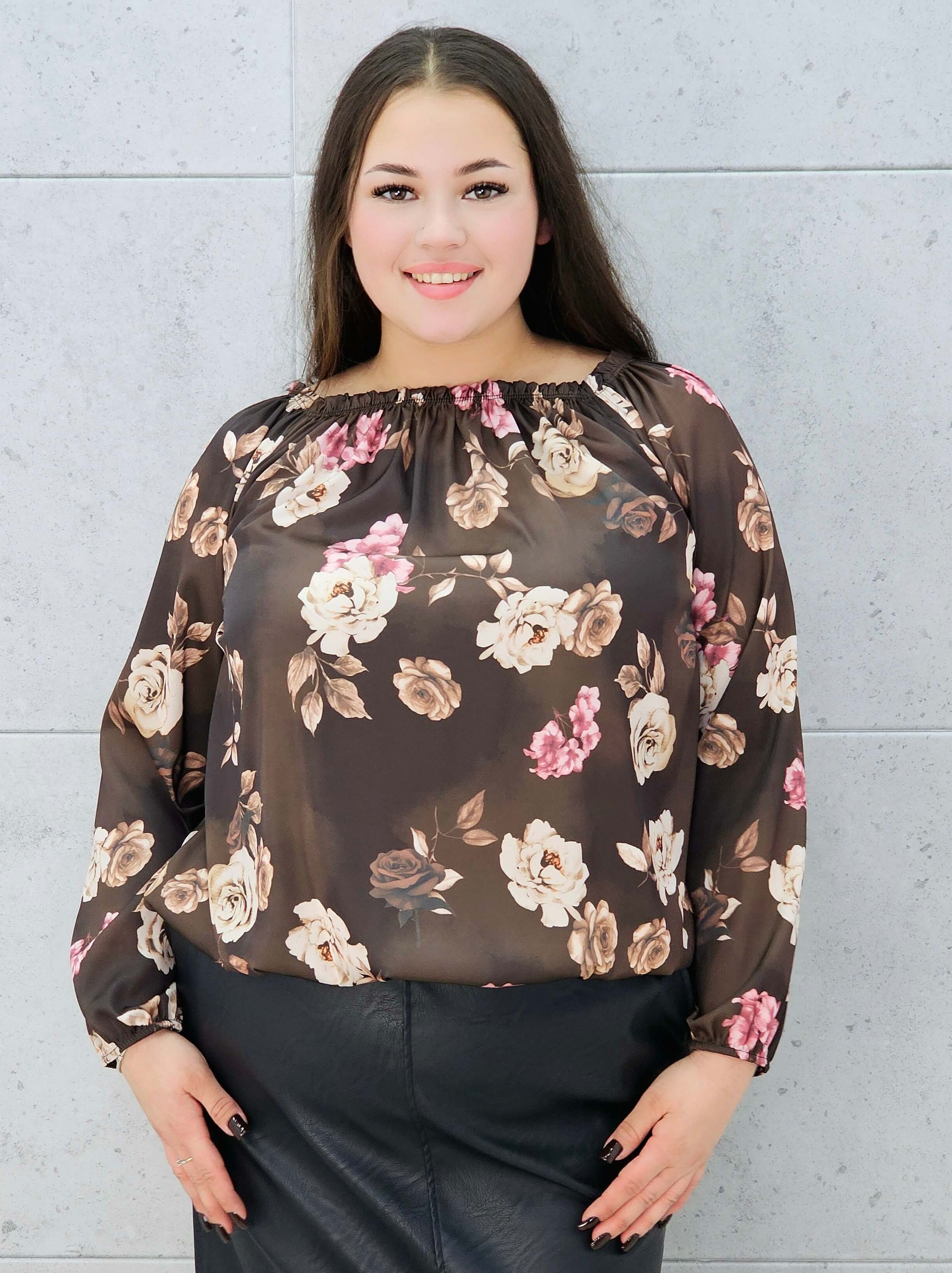 Bluzka hiszpanka plus size w kwiaty Stylowa XL