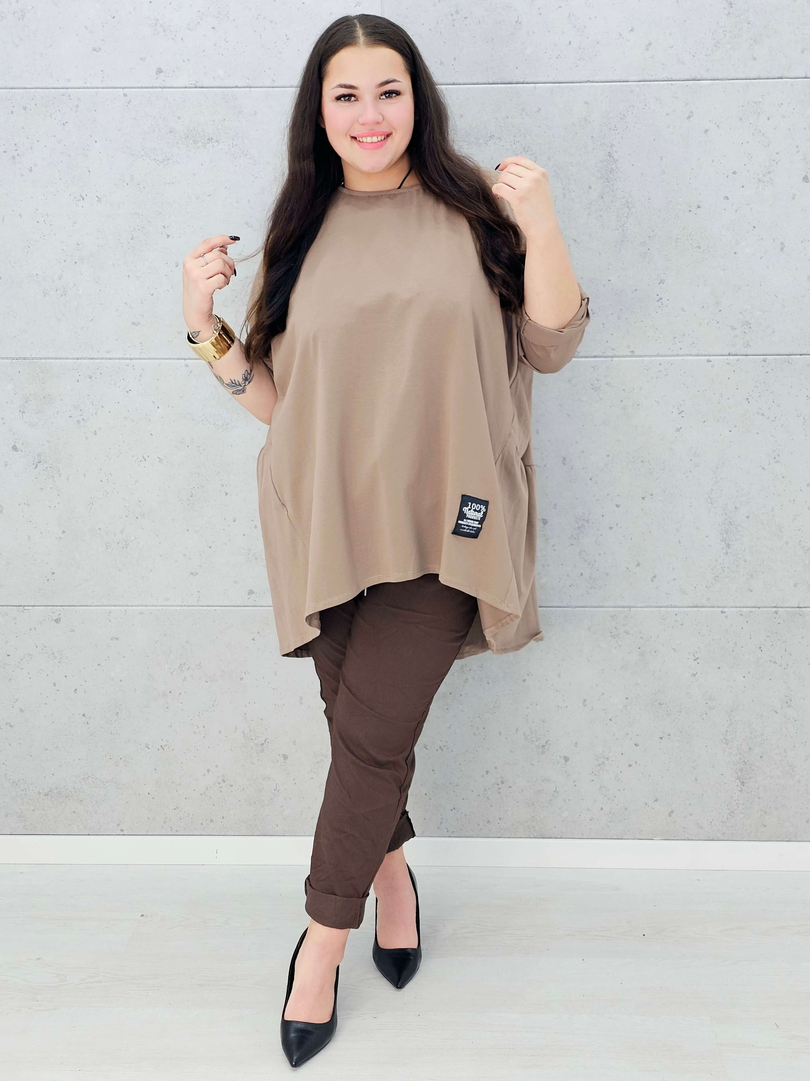 bluzka oversize beżowa plus size Stylowa XL – w całości