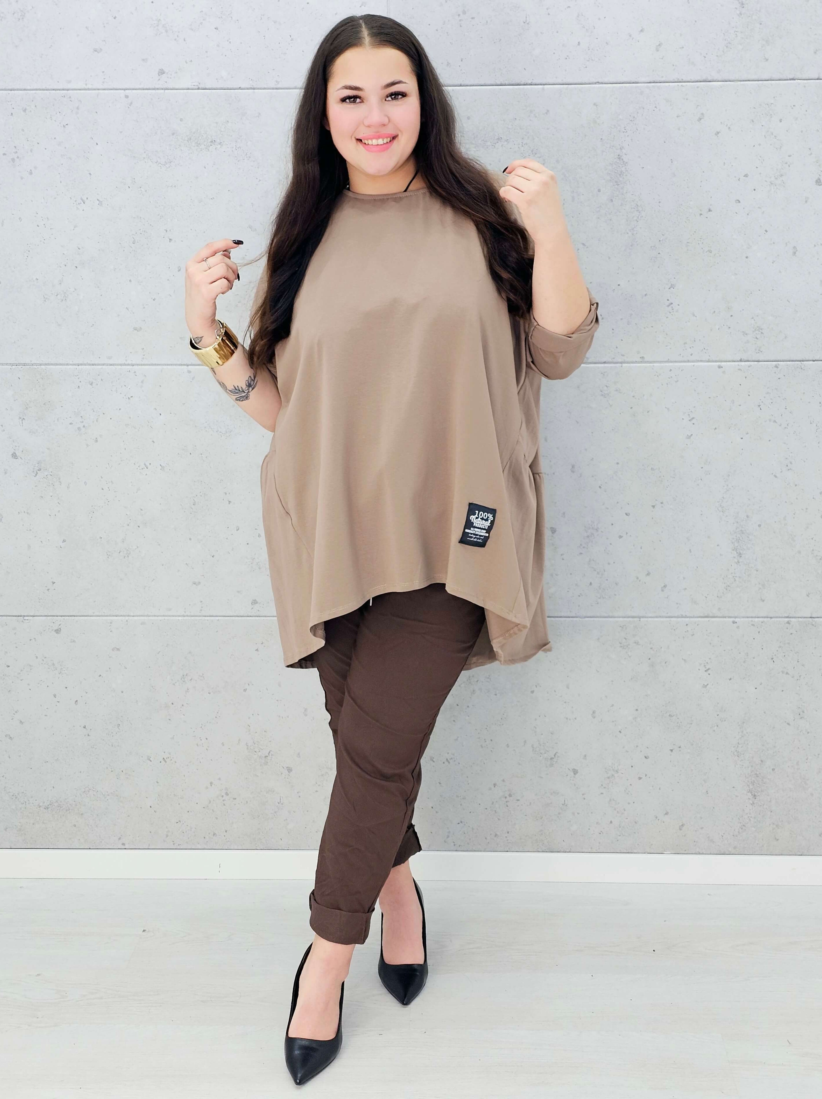 bluzka oversize beżowa plus size Stylowa XL – w całości