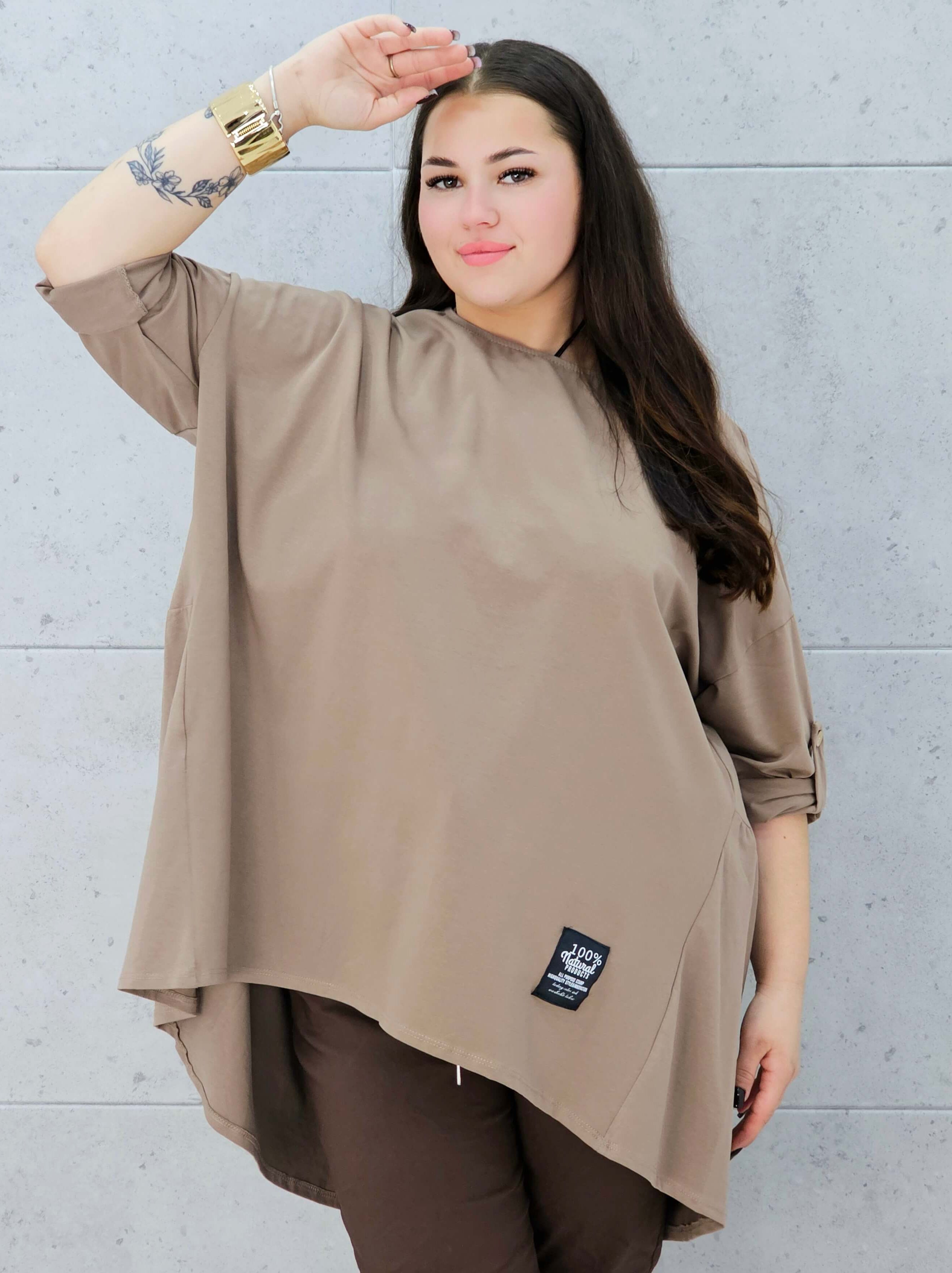 bluzka oversize beżowa plus size Stylowa XL – przód