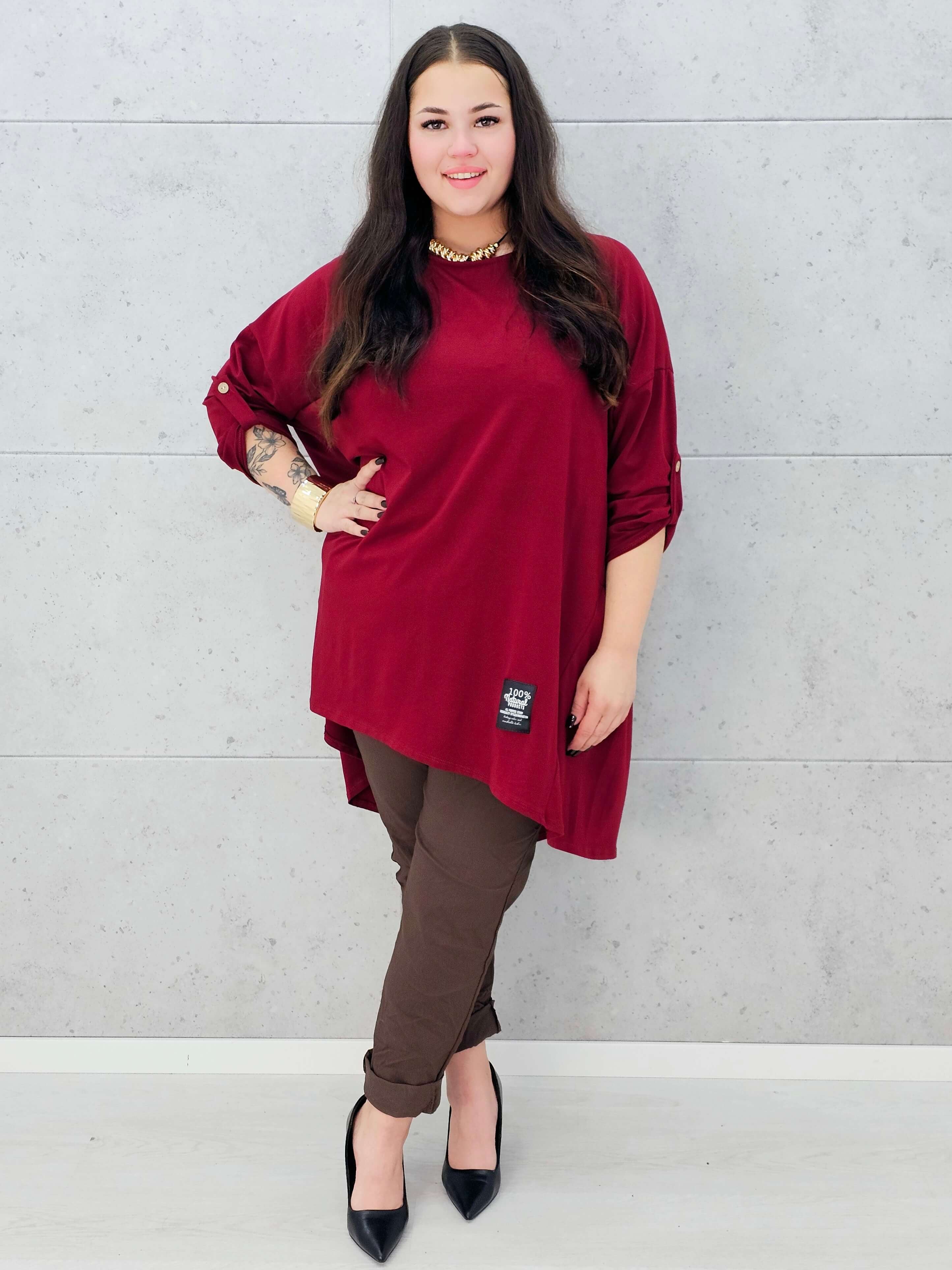 bluzka oversize bordowa plus size Stylowa XL – długa